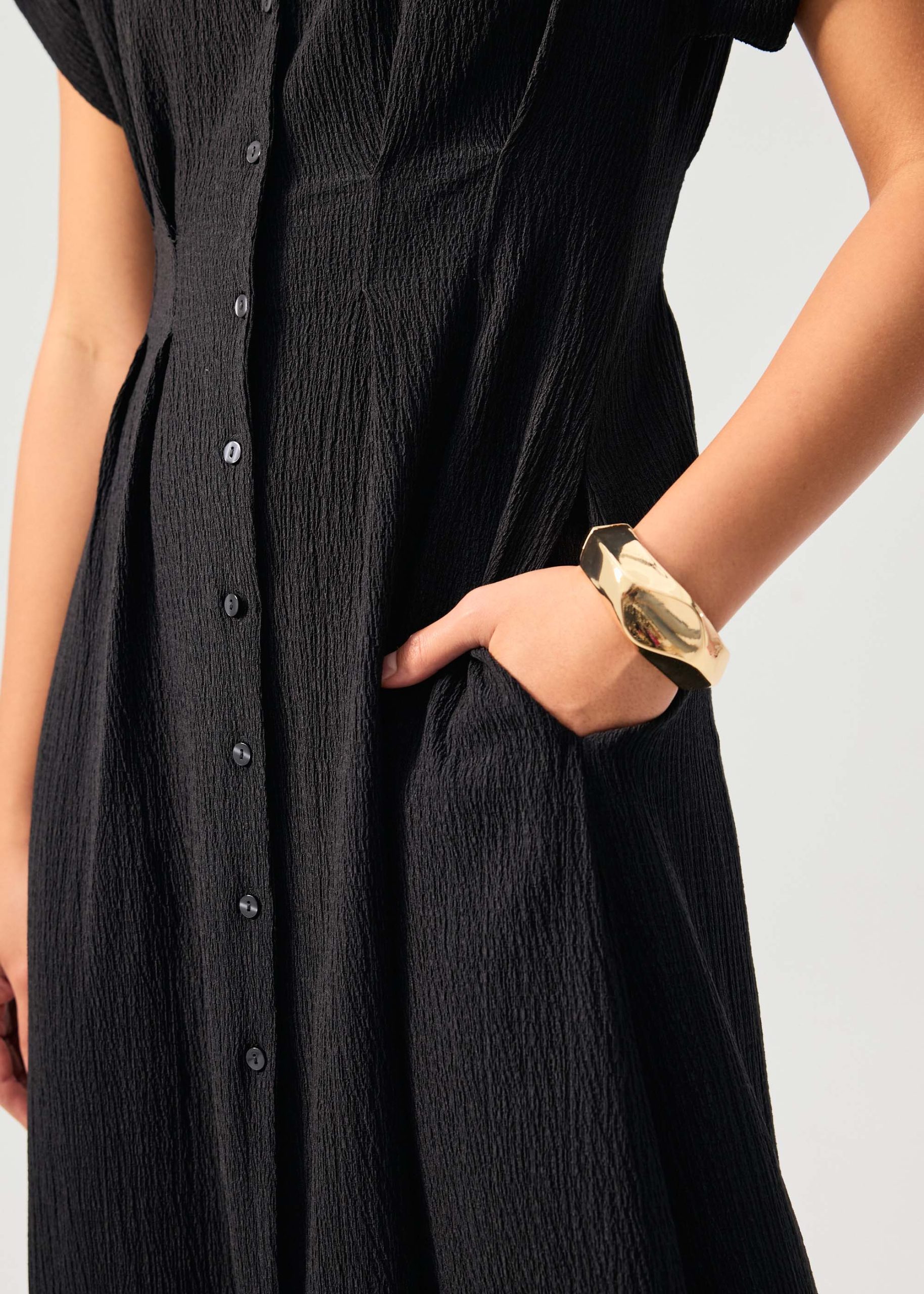 Crinkled Collared Button Down Fit & Flare Midi Dress - Image 4
