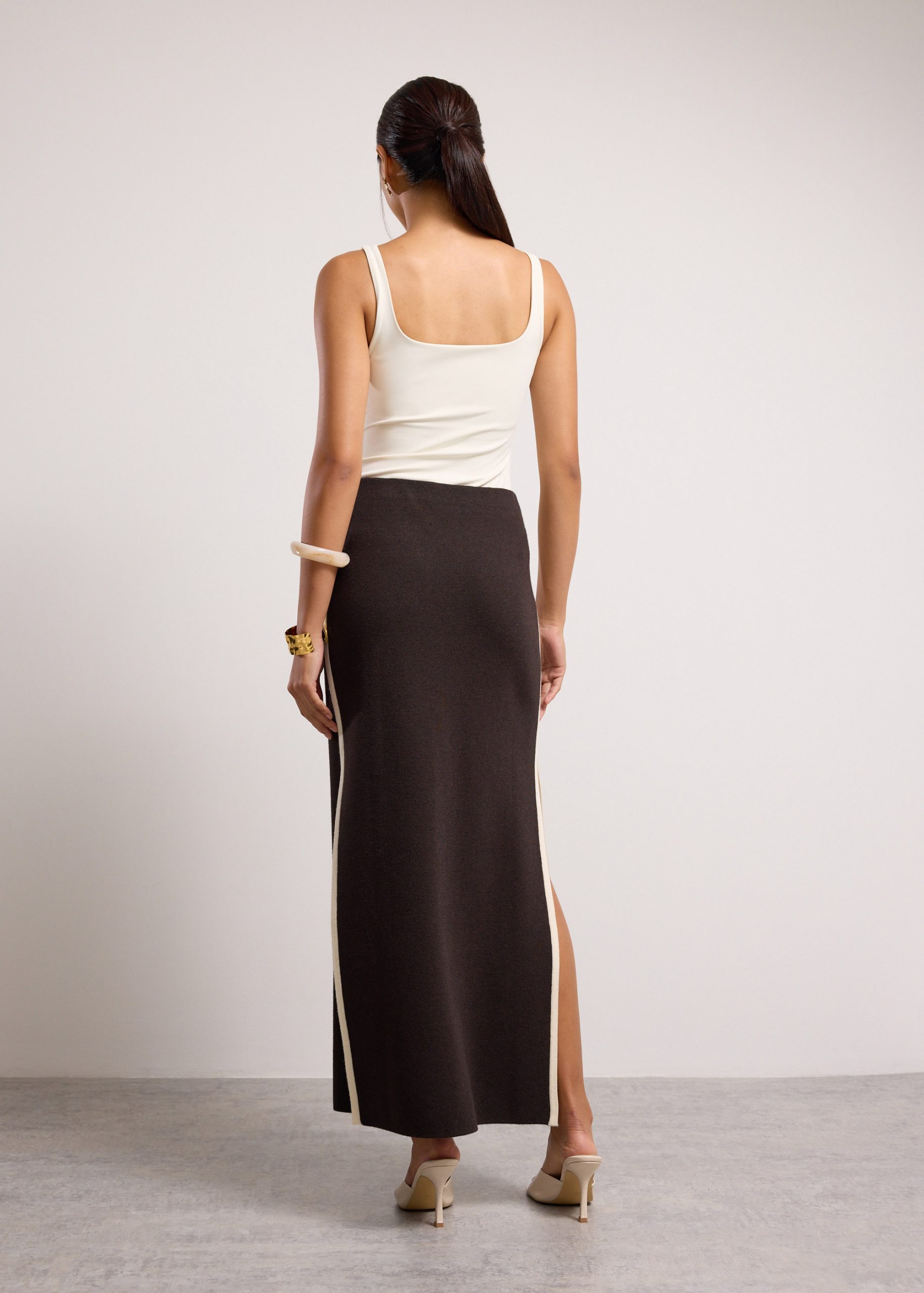 Elastic Knit High Waist Column Maxi Skirt - Image 12