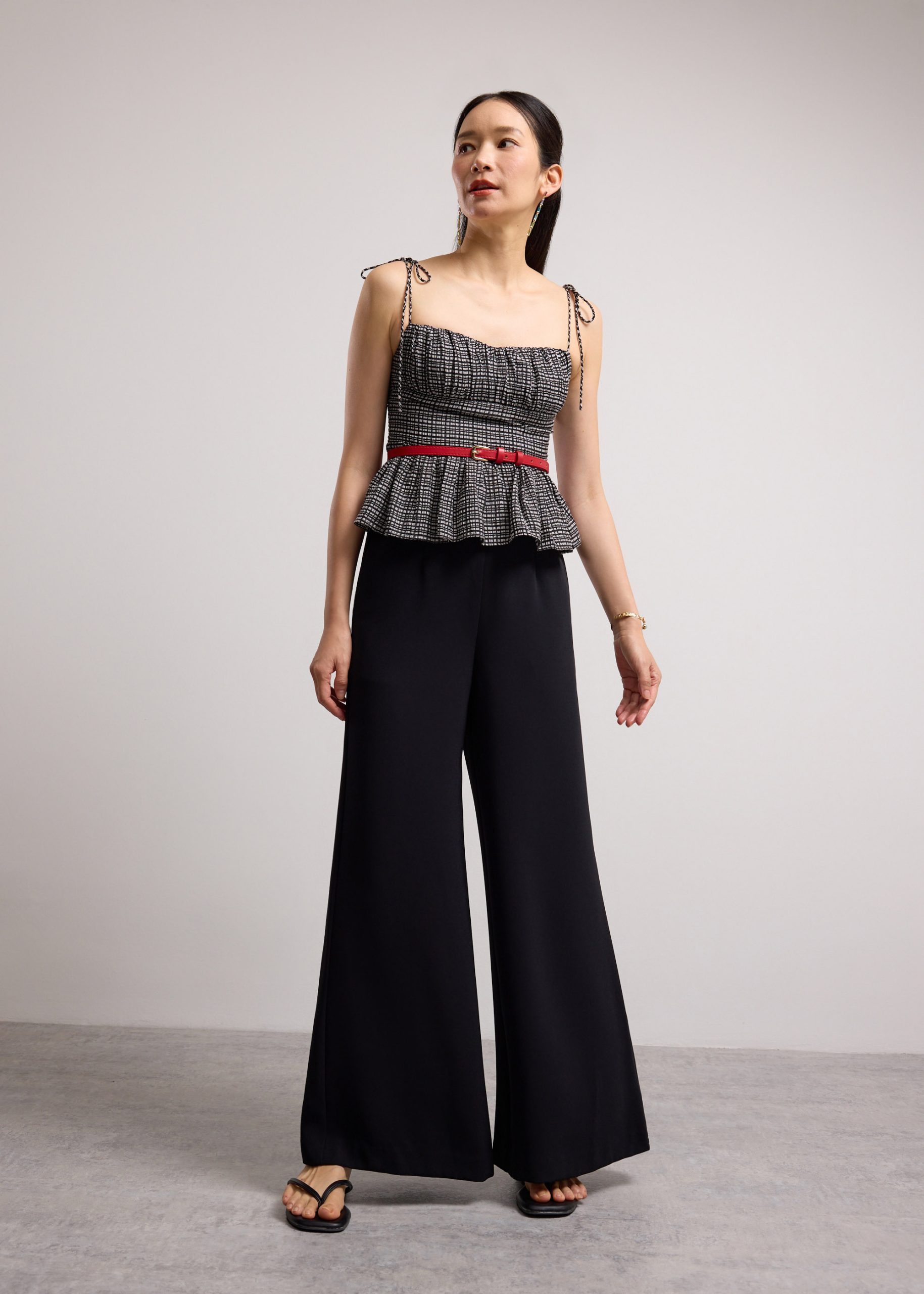 Crinkled Check Lyocell Sweetheart Camisole Peplum Top - Image 9