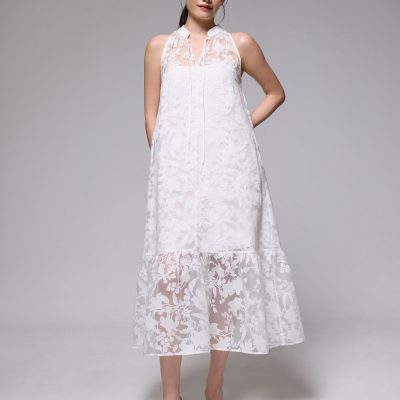 Jacquard Mandarin Collar Trapeze Midaxi Dress