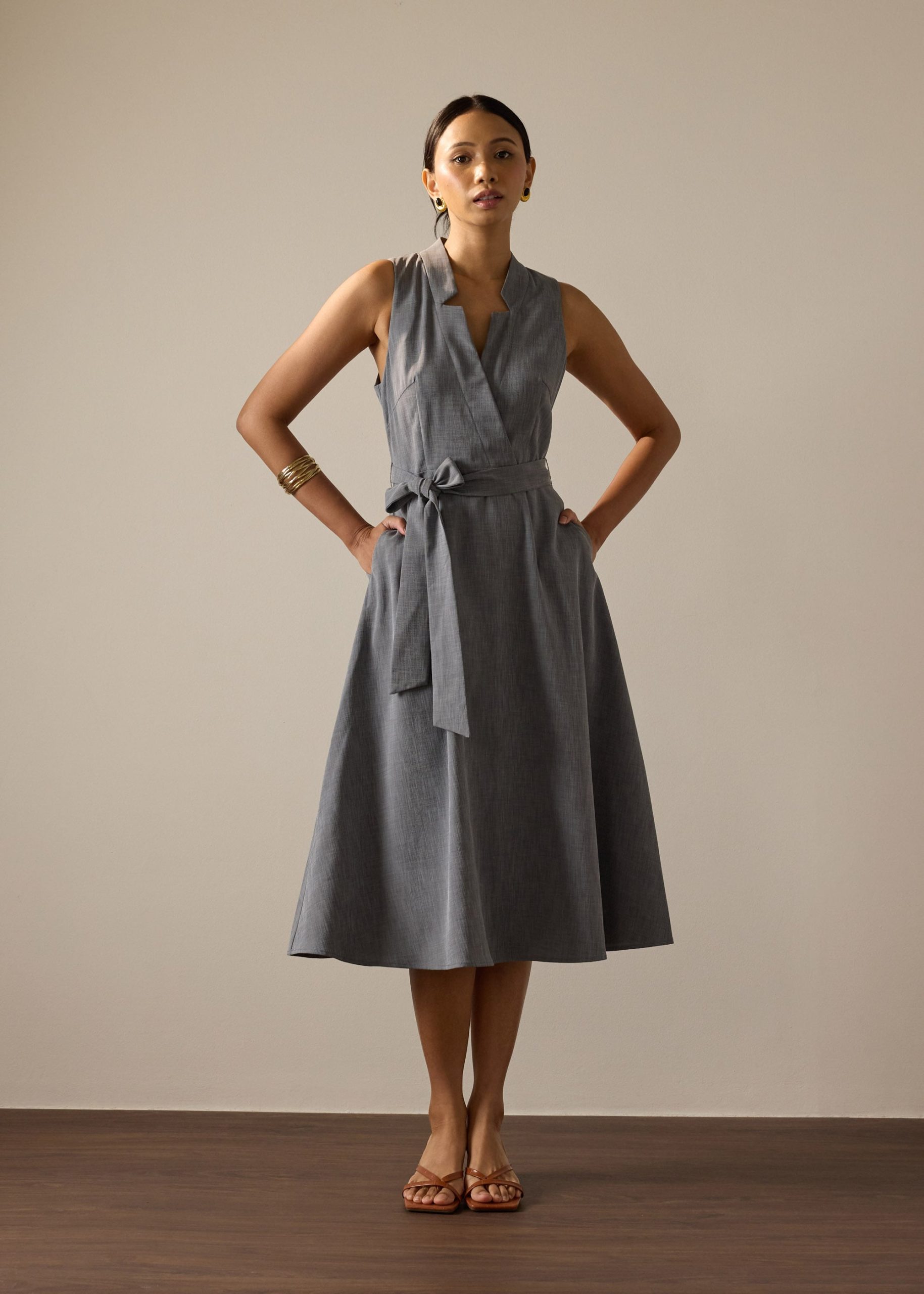 Margie Melange V-neck Fit & Flare Midaxi Dress - Image 2