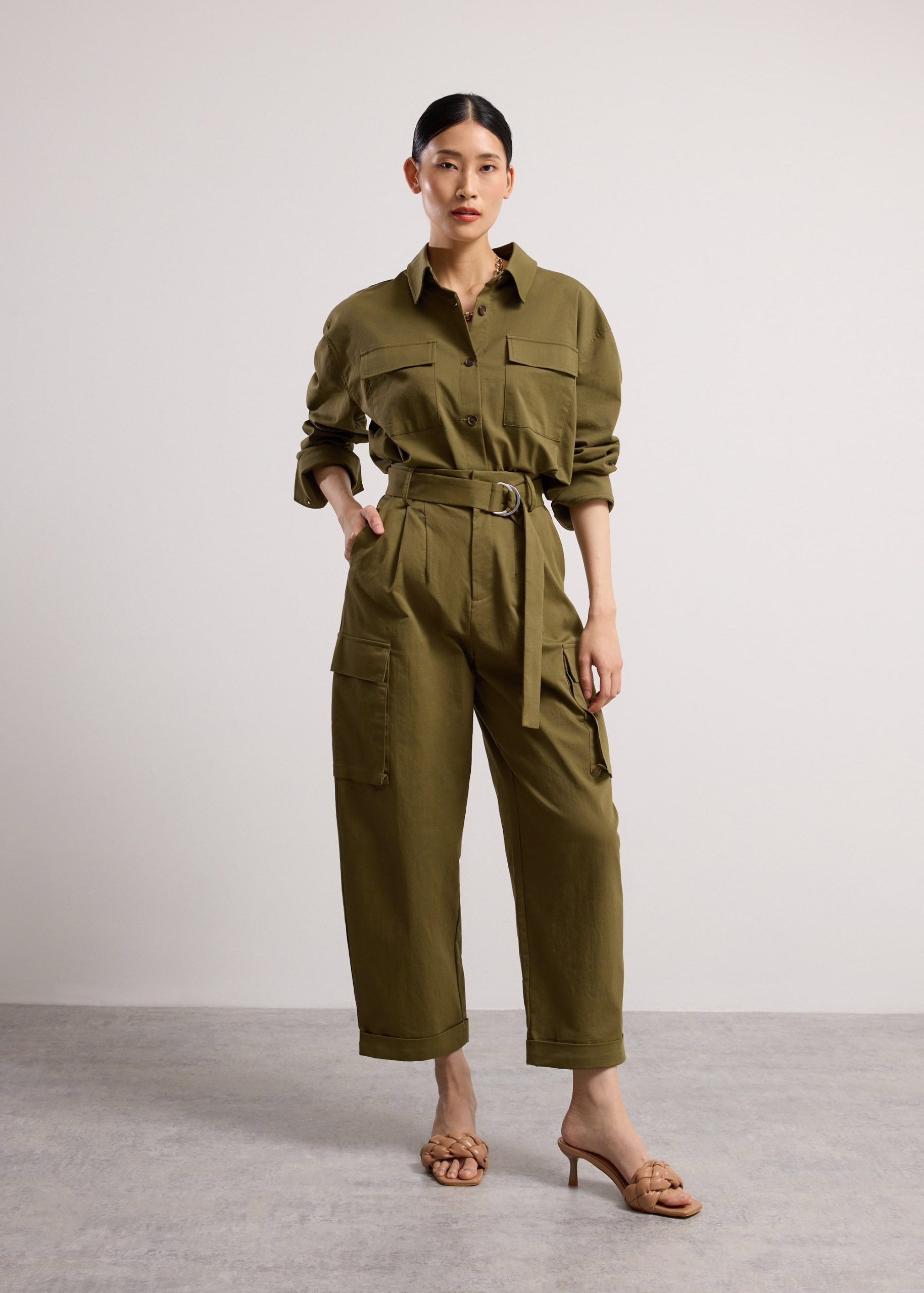 RuchedReady® Oversized Cotton Twill Button Down Utility Shirt - Image 9