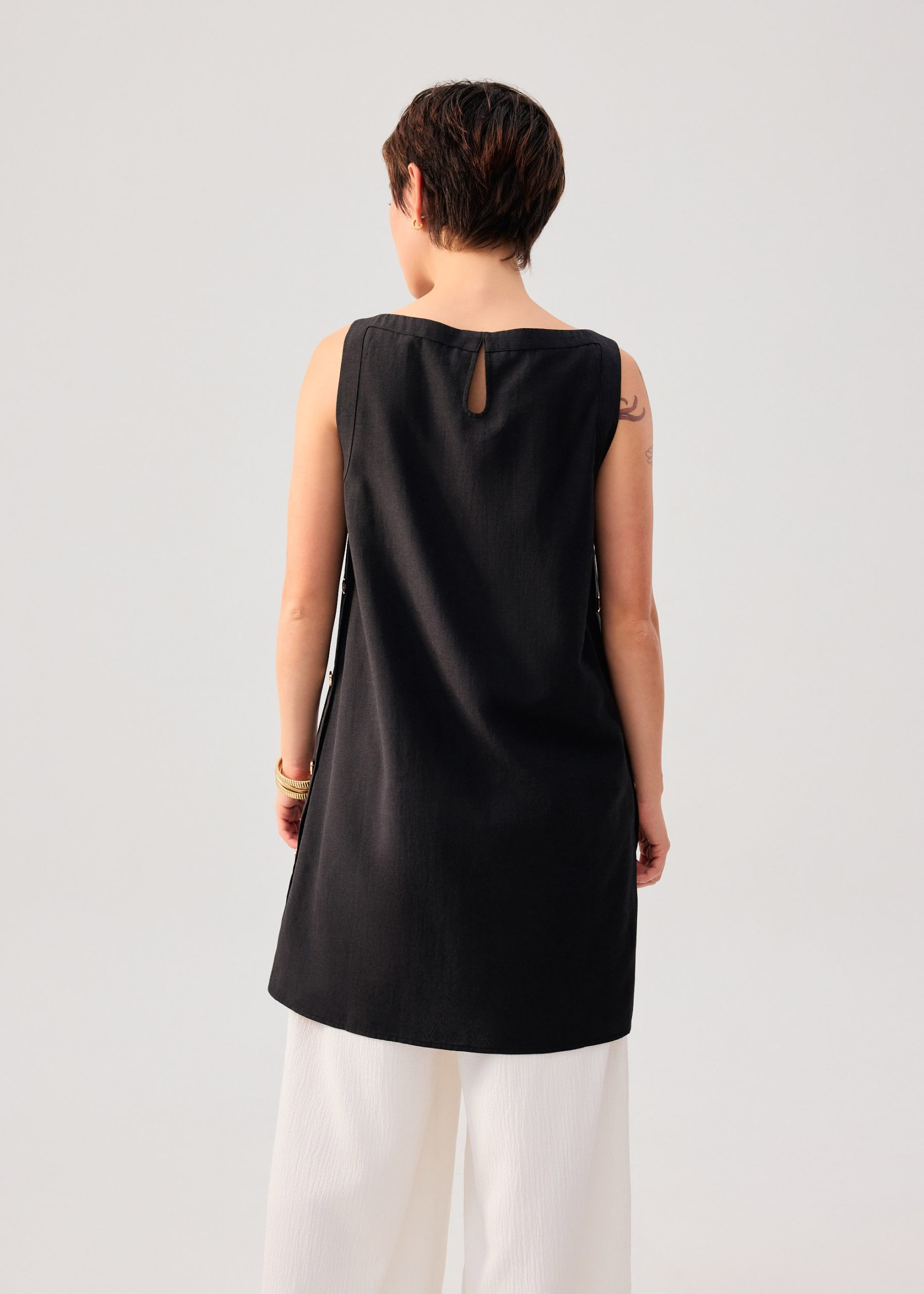 Cotton Boat Neck Shift Mini Dress - Image 13