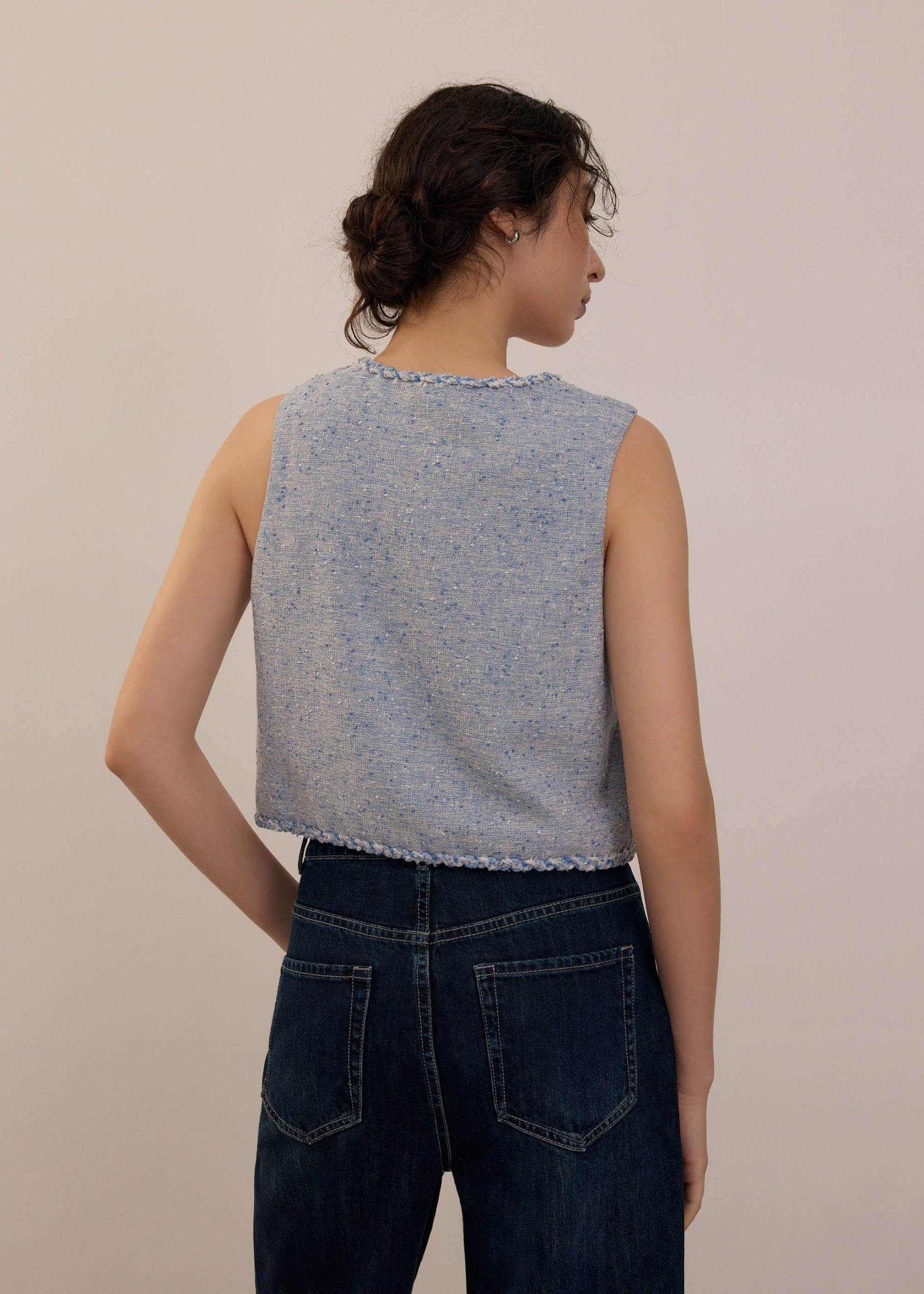 Tweed V-Neck Boxy Crop Vest - Image 3