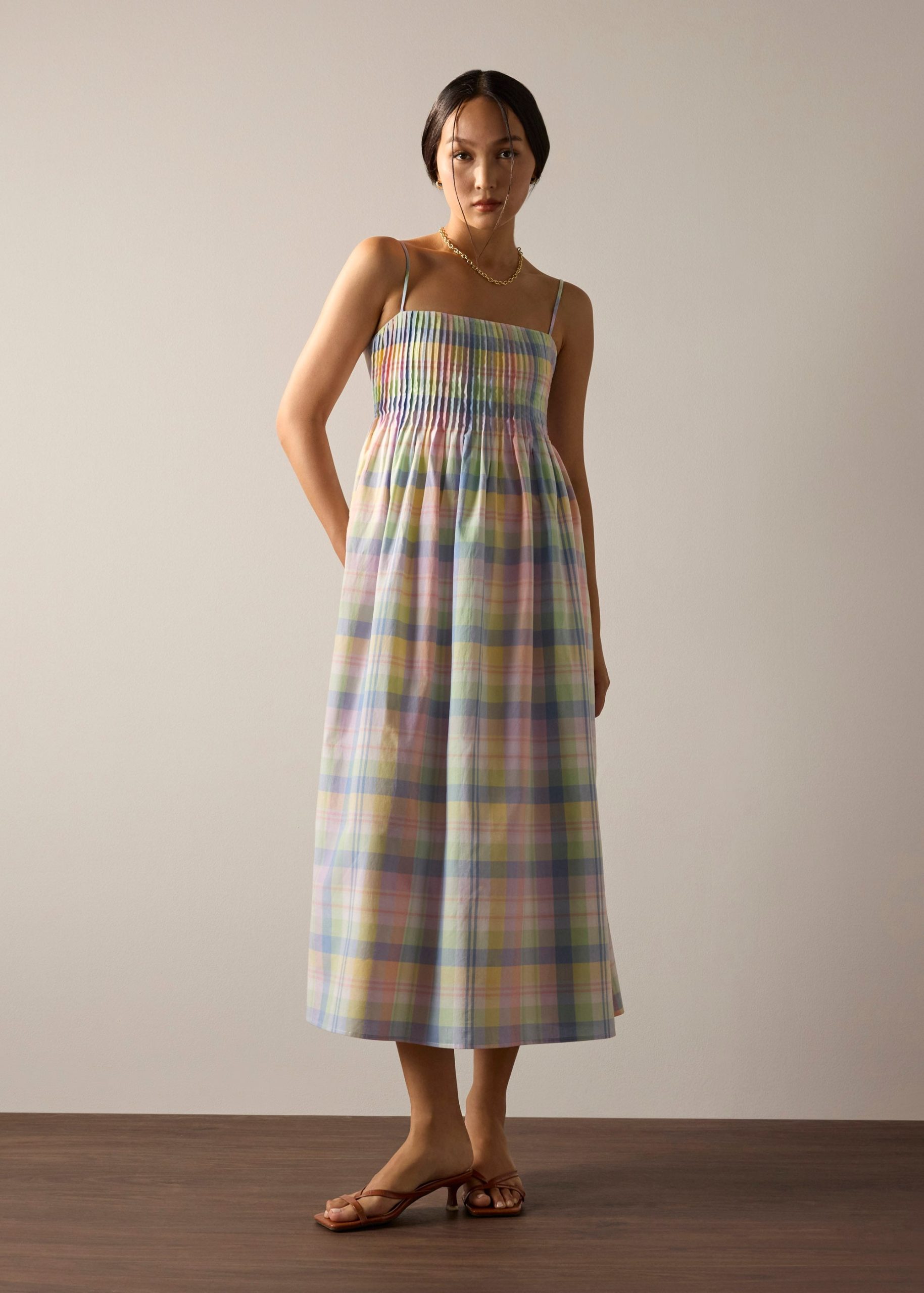 Checkered Cotton Fit & Flare Maxi Dress