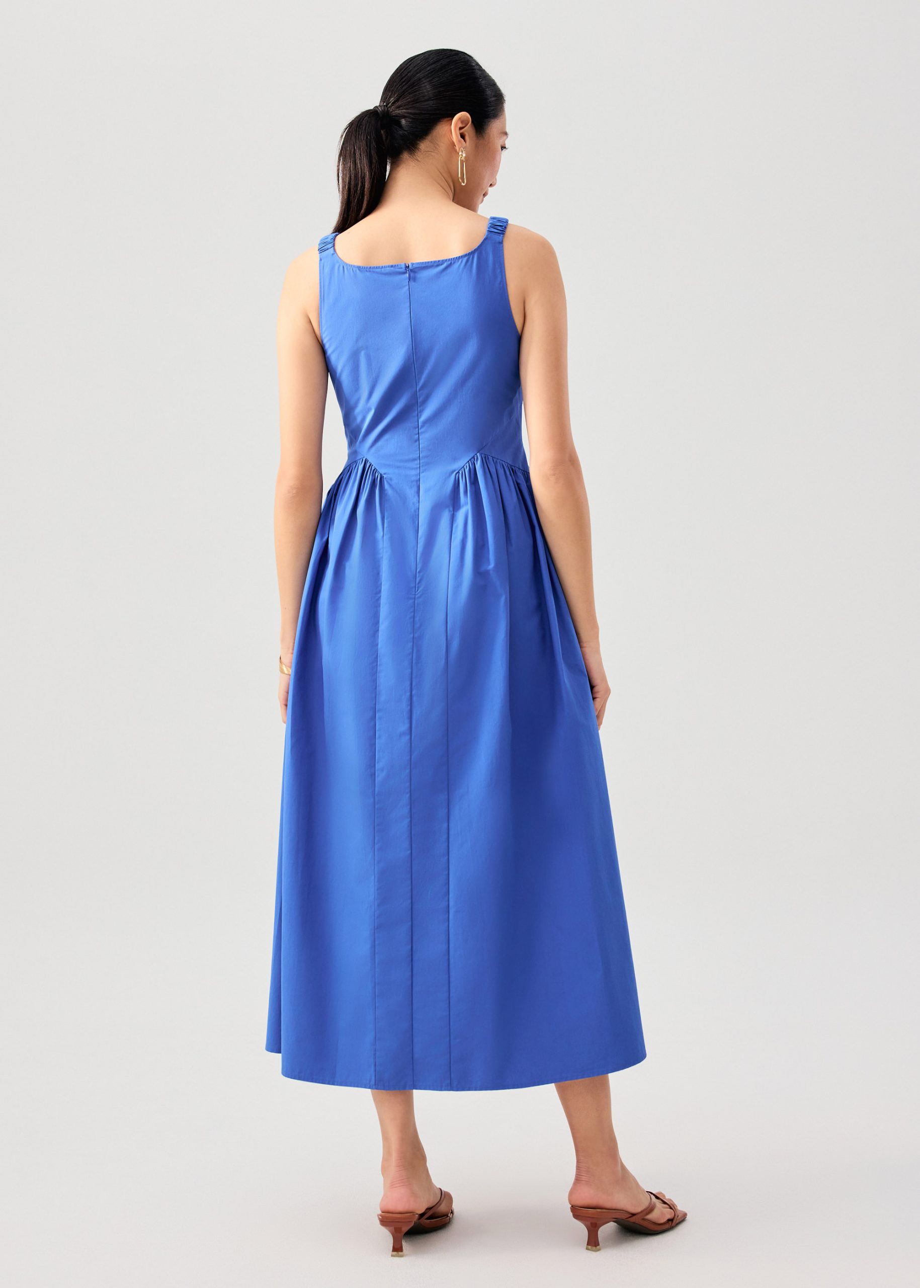 Elastic Strap Cotton Straight Neck Fit & Flare Maxi Dress - Image 5