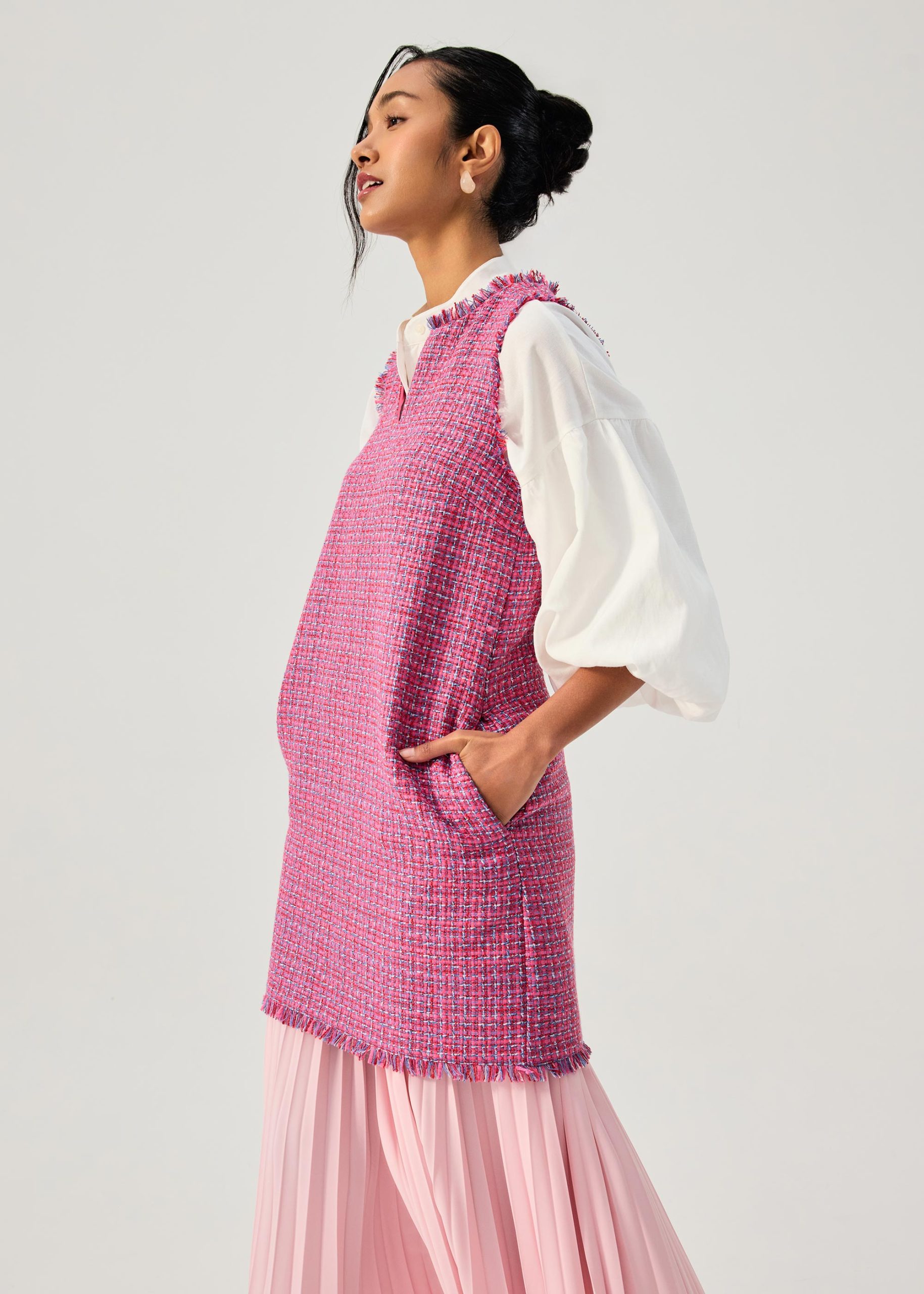 Relaxed Cotton Button Down Collared Puff Sleeve Top - Image 3