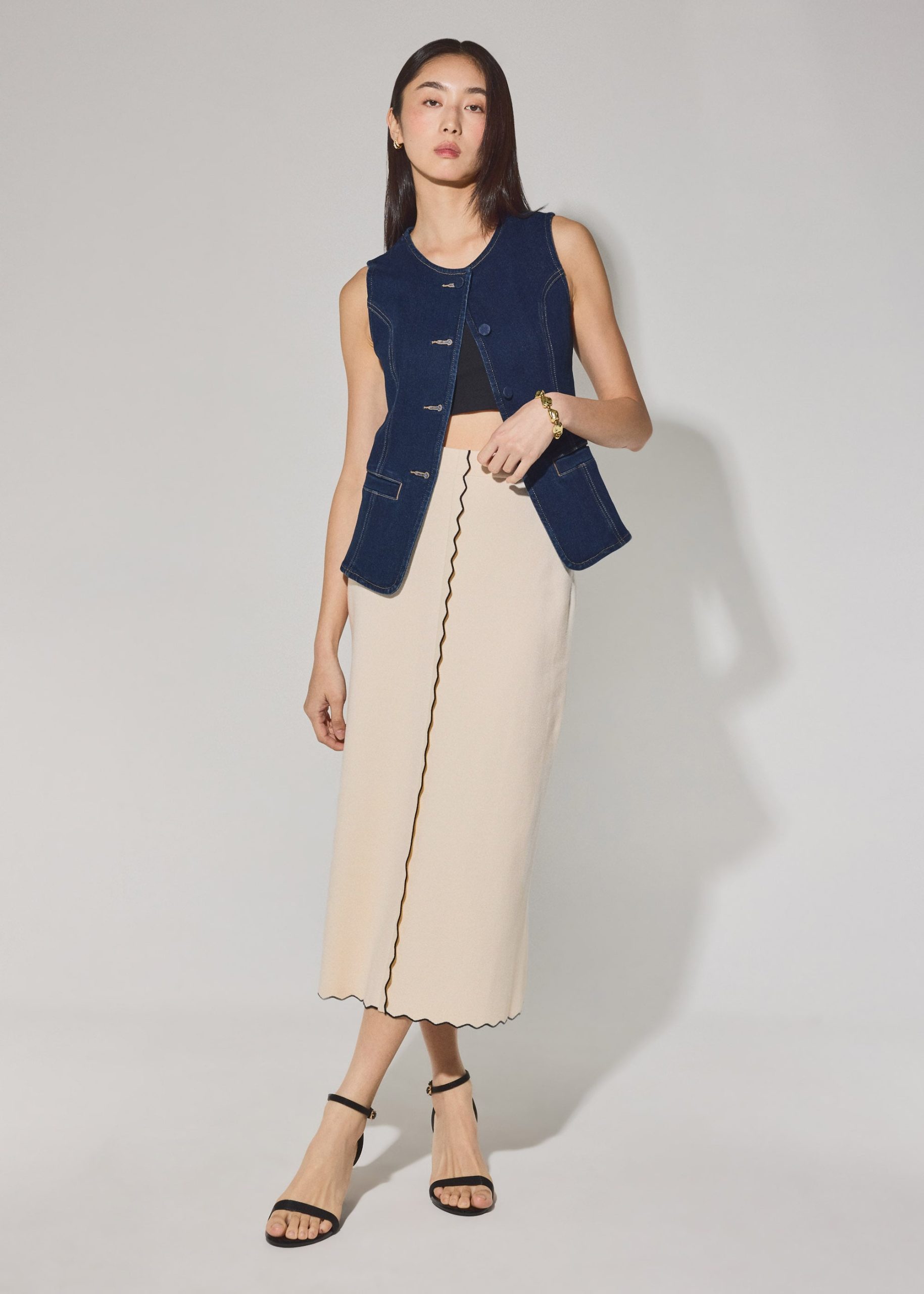 Knit Scallop Edge Column Midi Skirt - Image 6