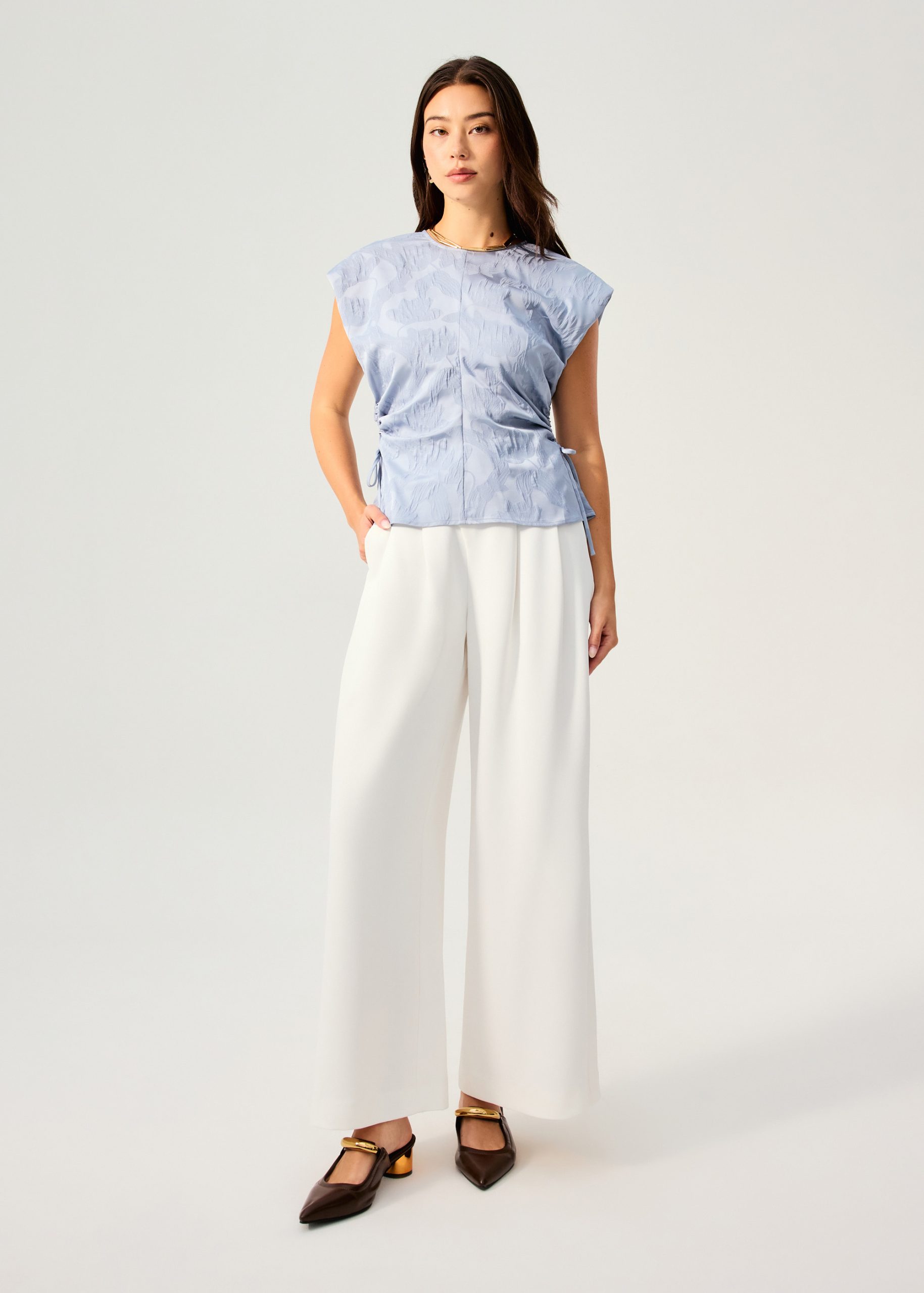 Ananya Side Ruching Satin Round Neck Top - Image 12