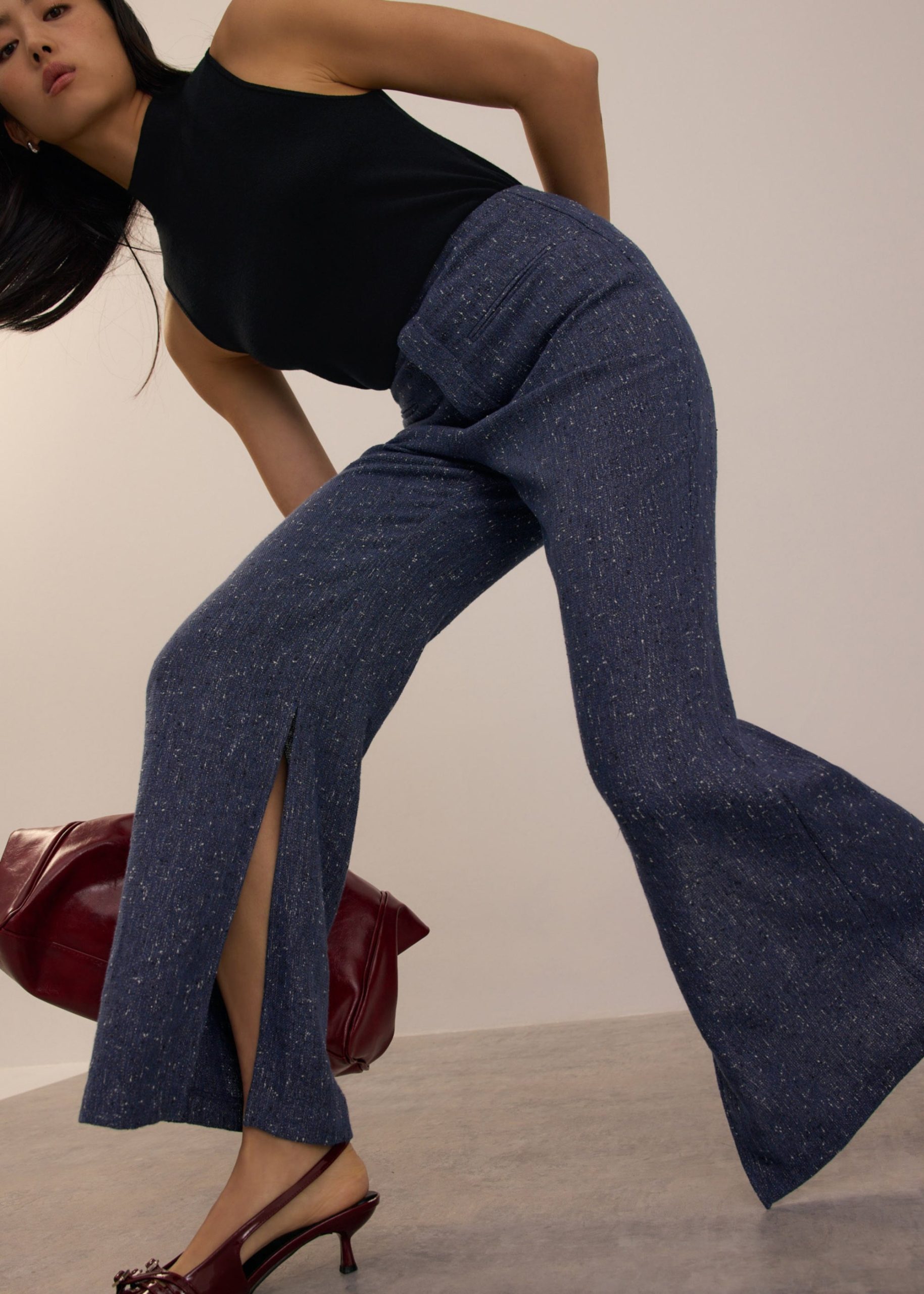 Leggy??Elastic Tweed High Waist Kick Flare Pants - Image 9