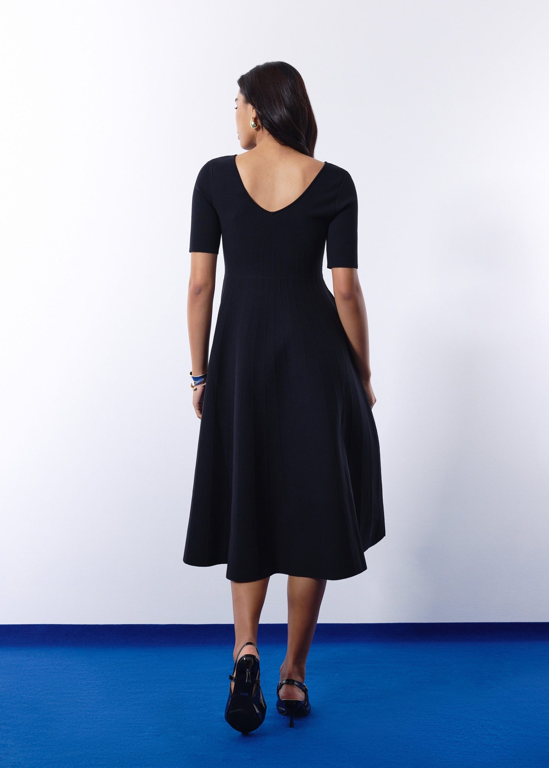 Mutya Contour Knit Boat Neck Fit & Flare Midi Dress - Image 4