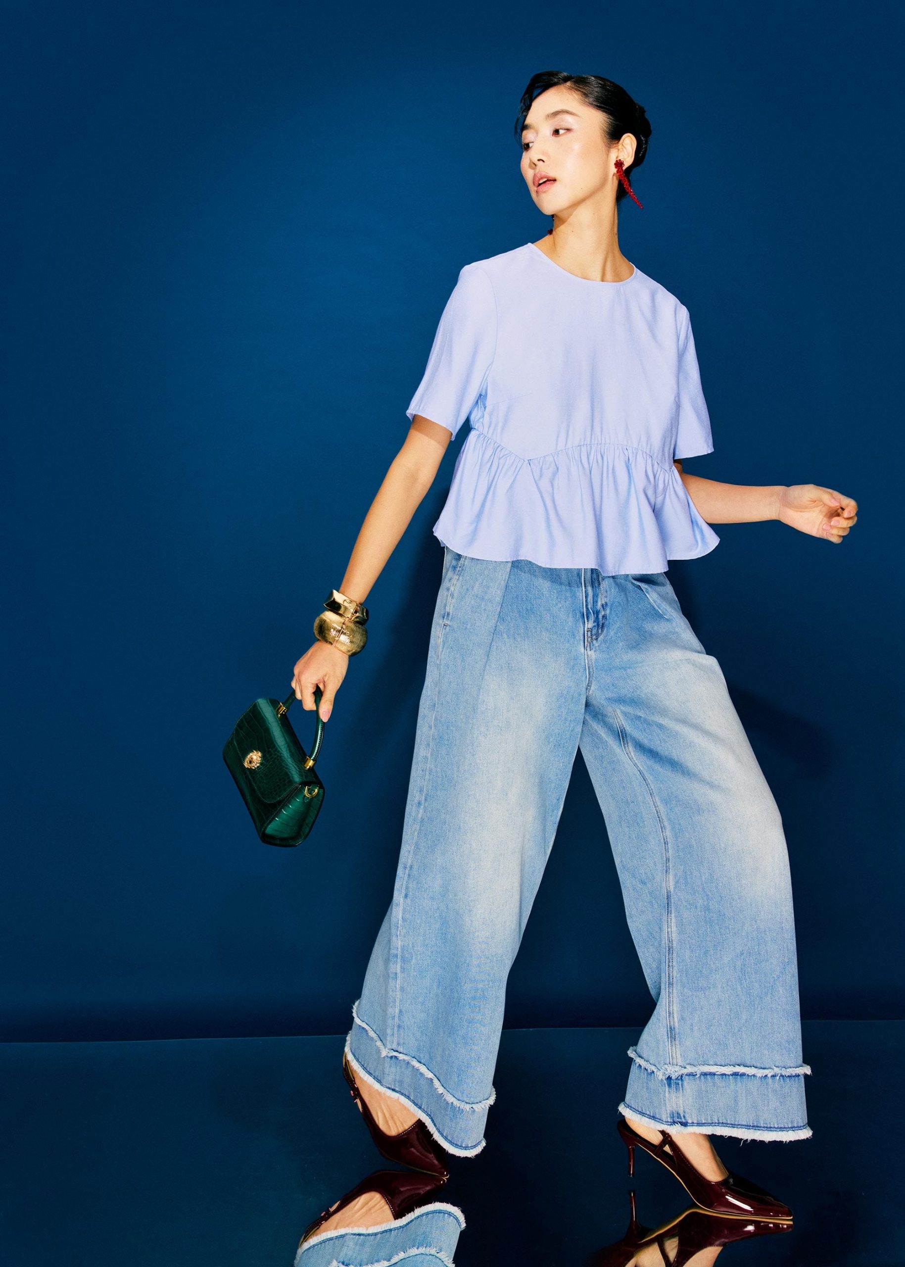Denim Frayed Hem Mid Waist Wide Leg Jeans - Image 8