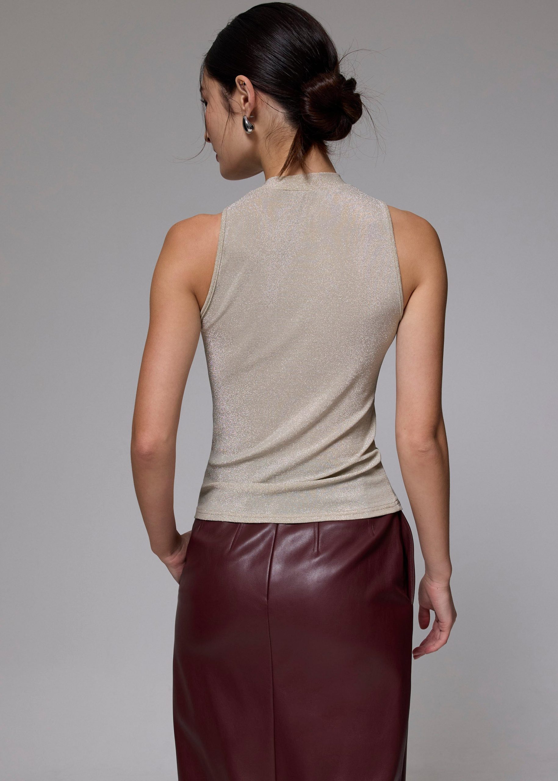 Fitted Jersey Mock Neck Top - Image 10