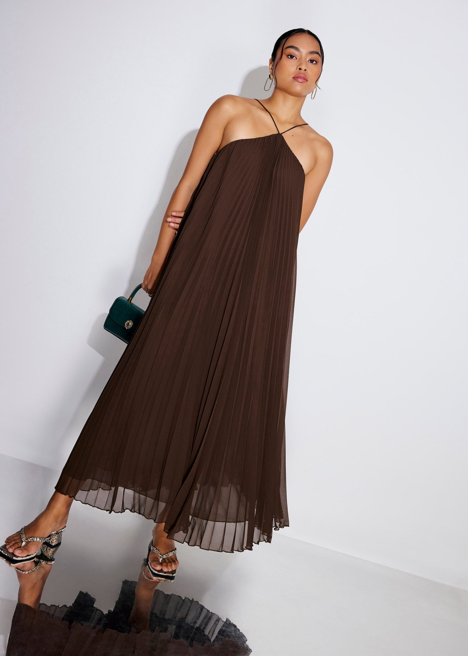 Pleated Halter Trapeze Maxi Dress - Image 8