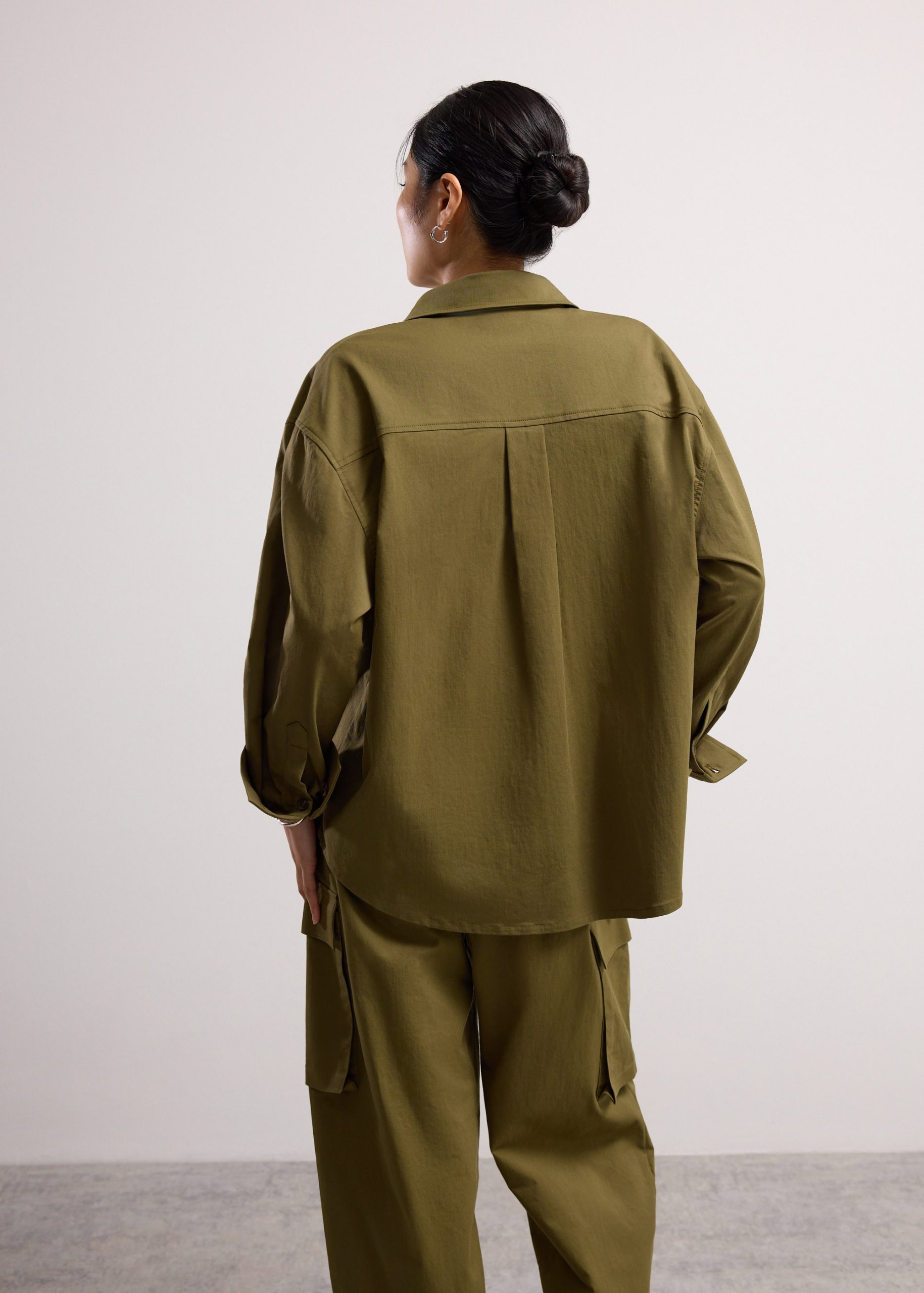 RuchedReady® Oversized Cotton Twill Button Down Utility Shirt - Image 13