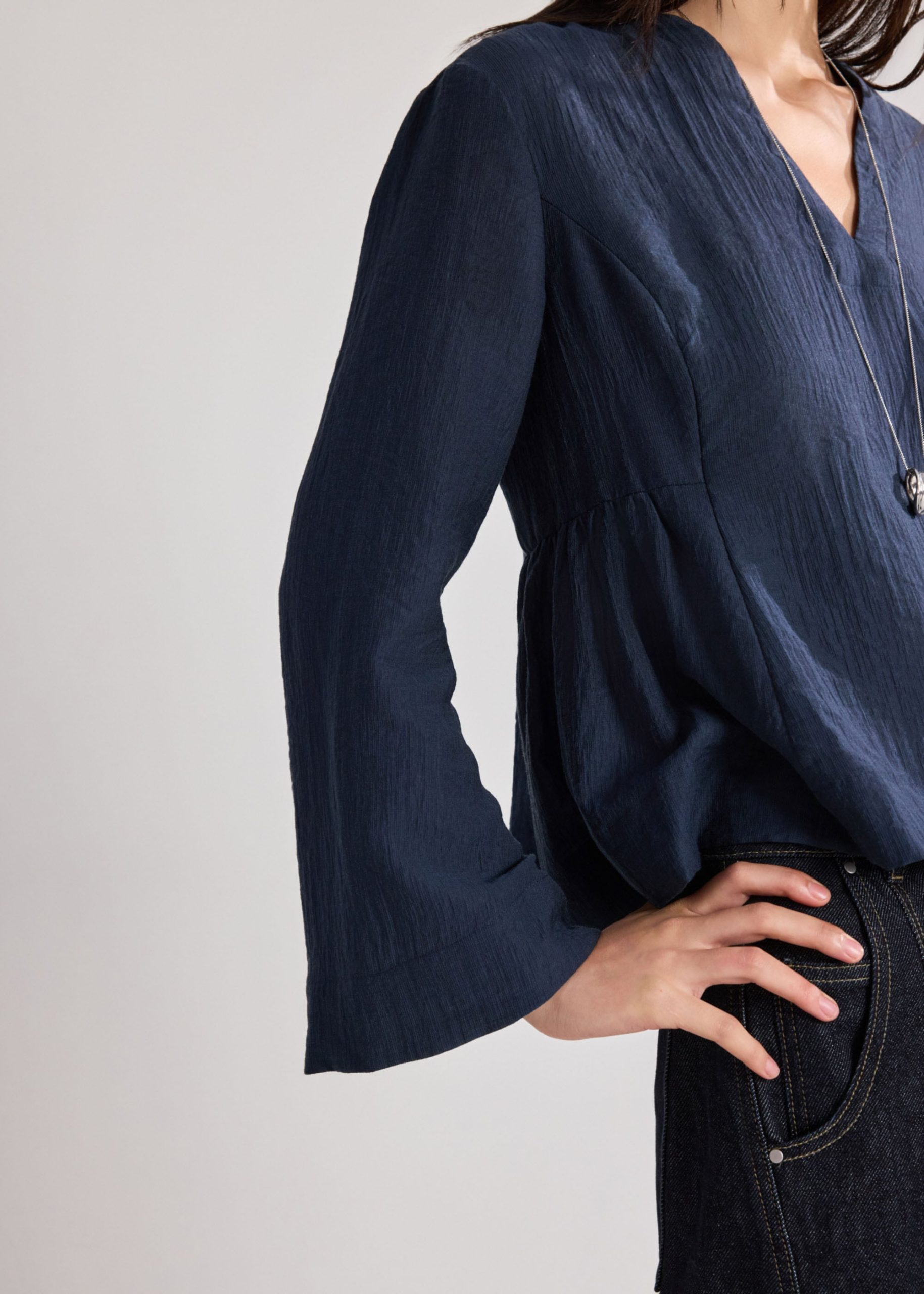 Textured Lyocell Peplum Blouse - Image 5