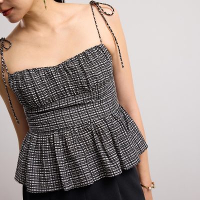 Crinkled Check Lyocell Sweetheart Camisole Peplum Top