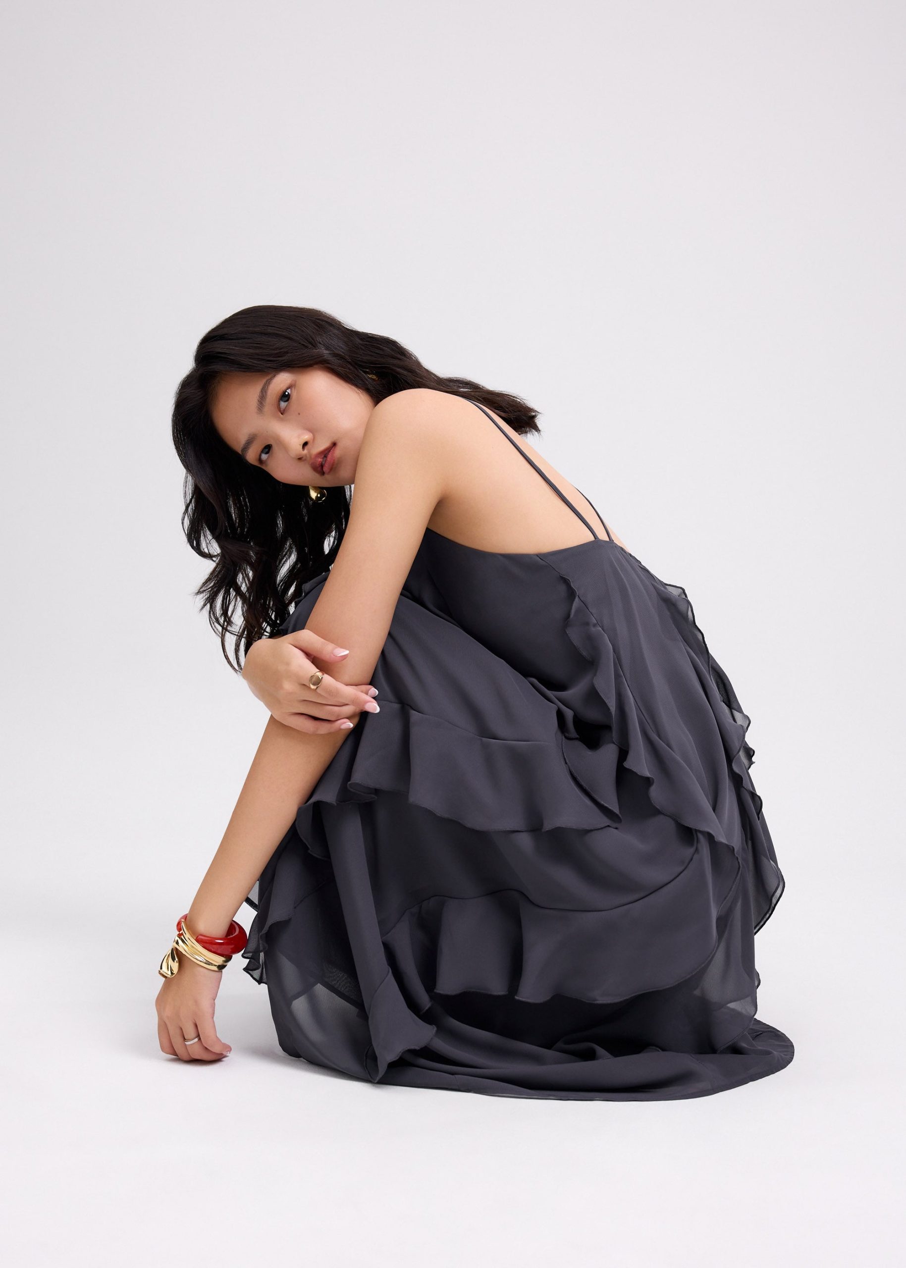 Georgette Halter Trapeze Frill Maxi Dress - Image 8