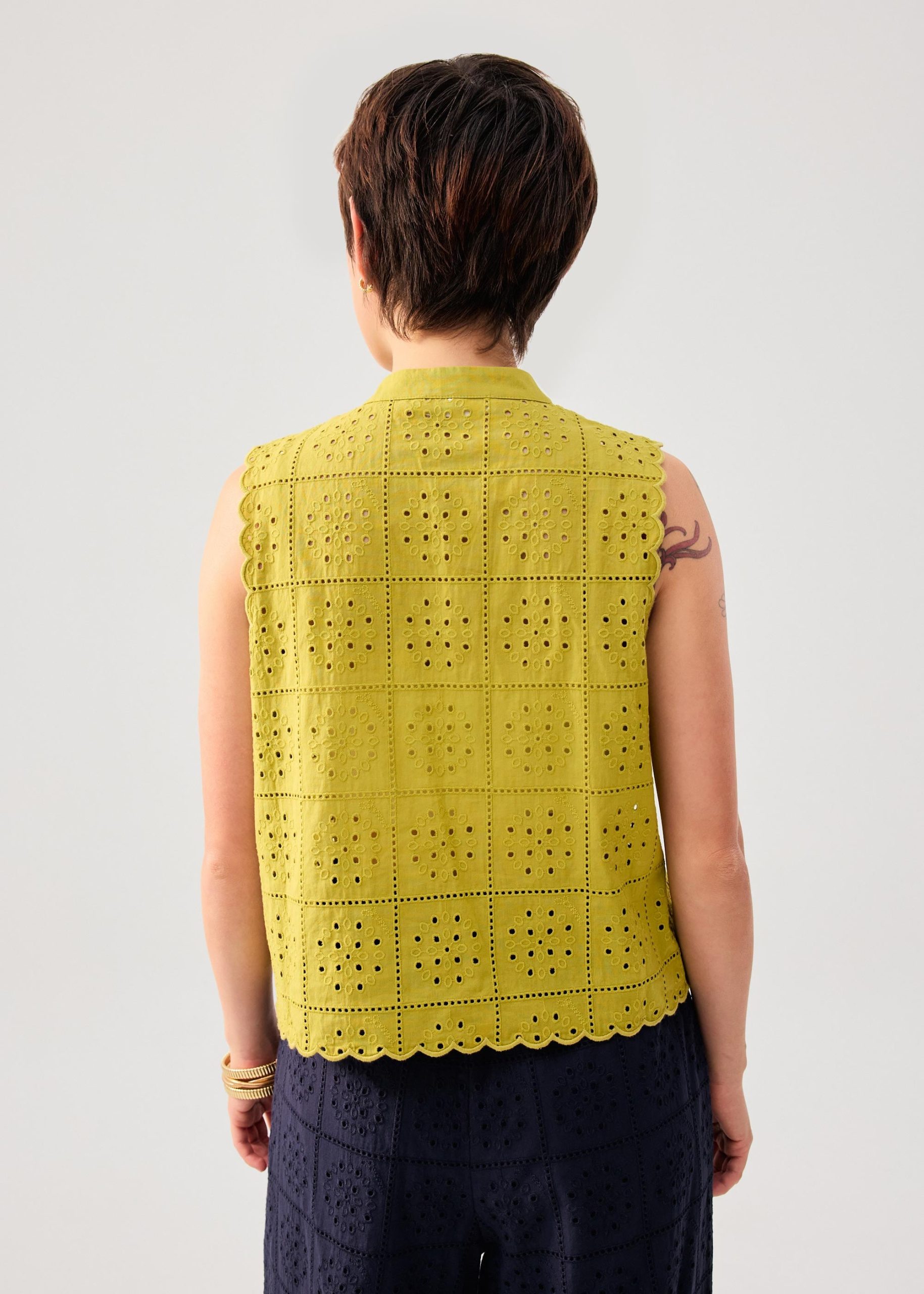 Cotton Broderie Mandarin Collar Top - Image 21