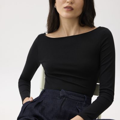 Jersey Boat Neck Fitted Top