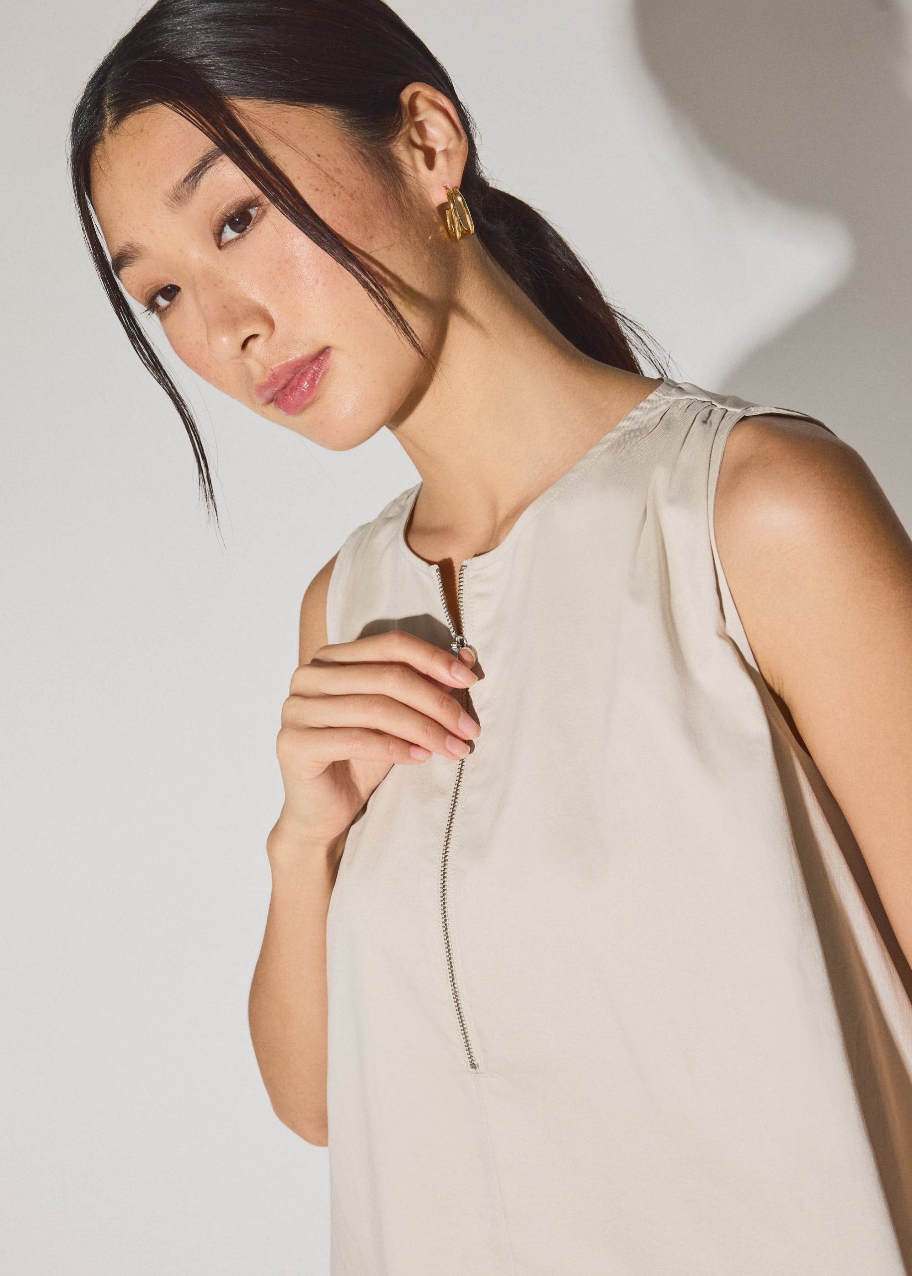 Cotton Quarter Zip Trapeze Midi Dress - Image 2