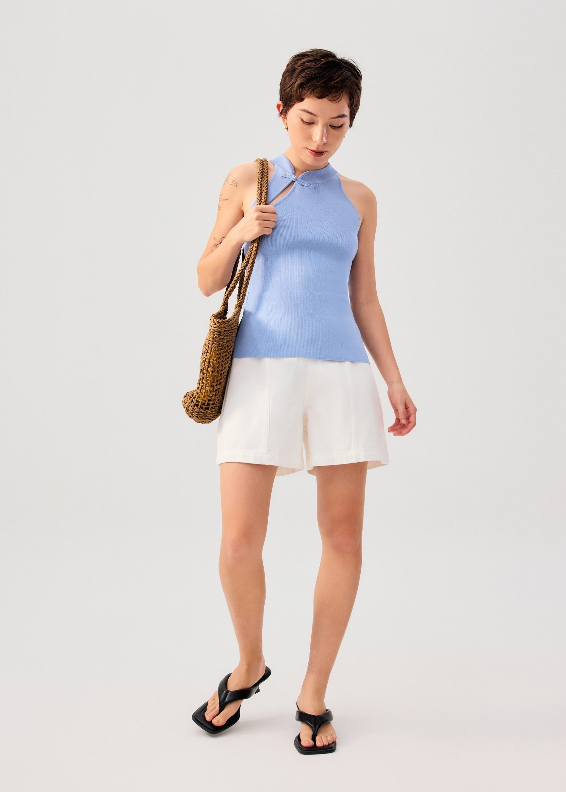 Knit Mandarin Collar Fitted Top - Image 23