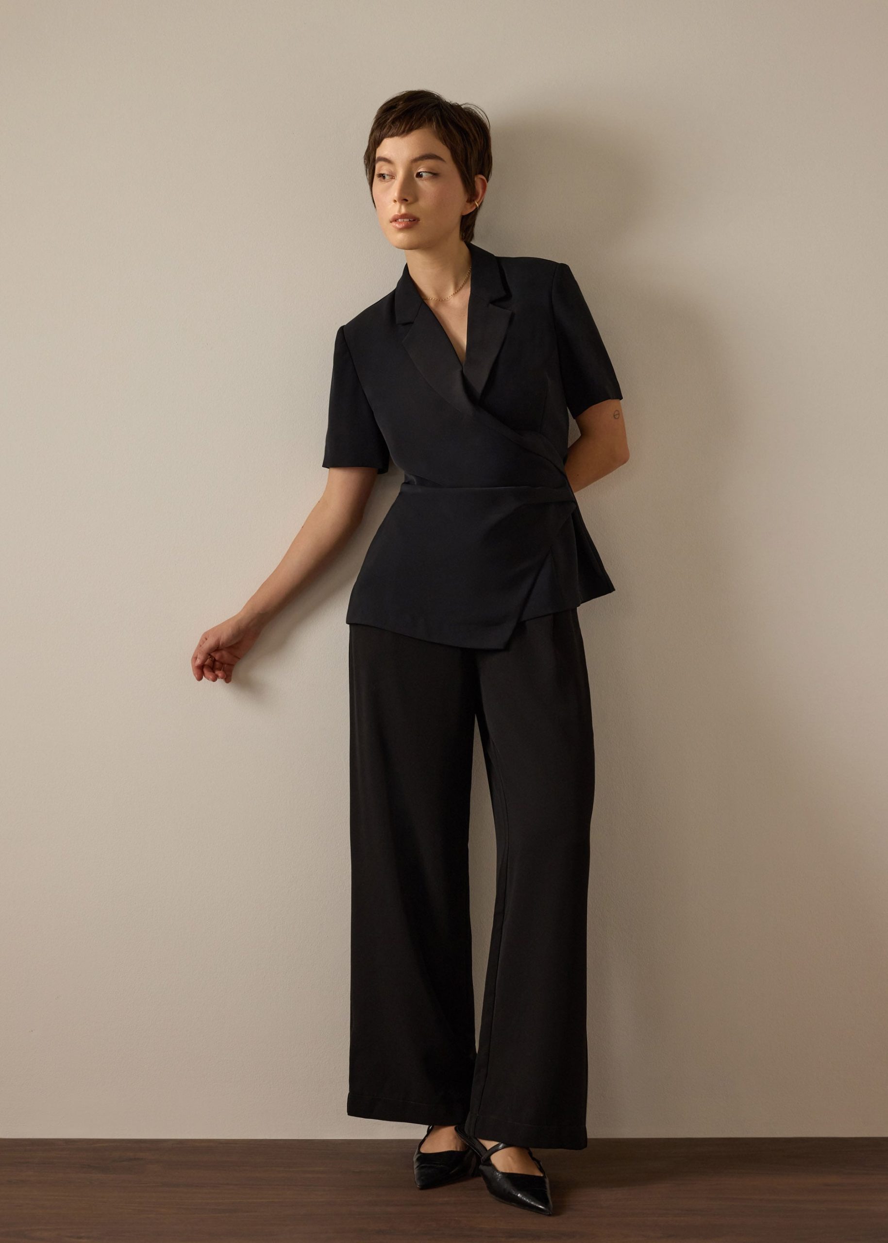 Karyssa Crepe Drape V-neck Blazer Top - Image 2