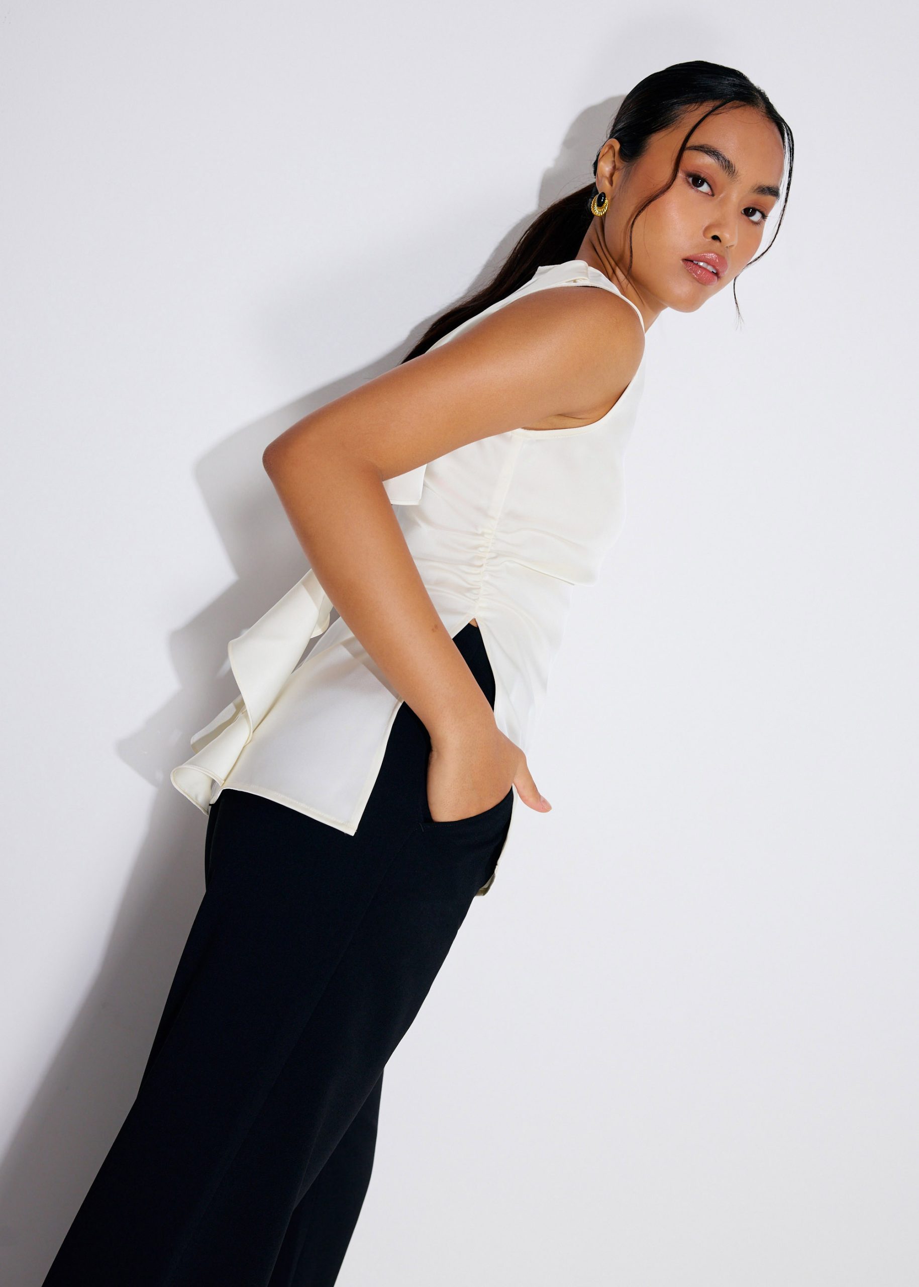 Tanya Ruffle Sash Satin Tunic Top - Image 10