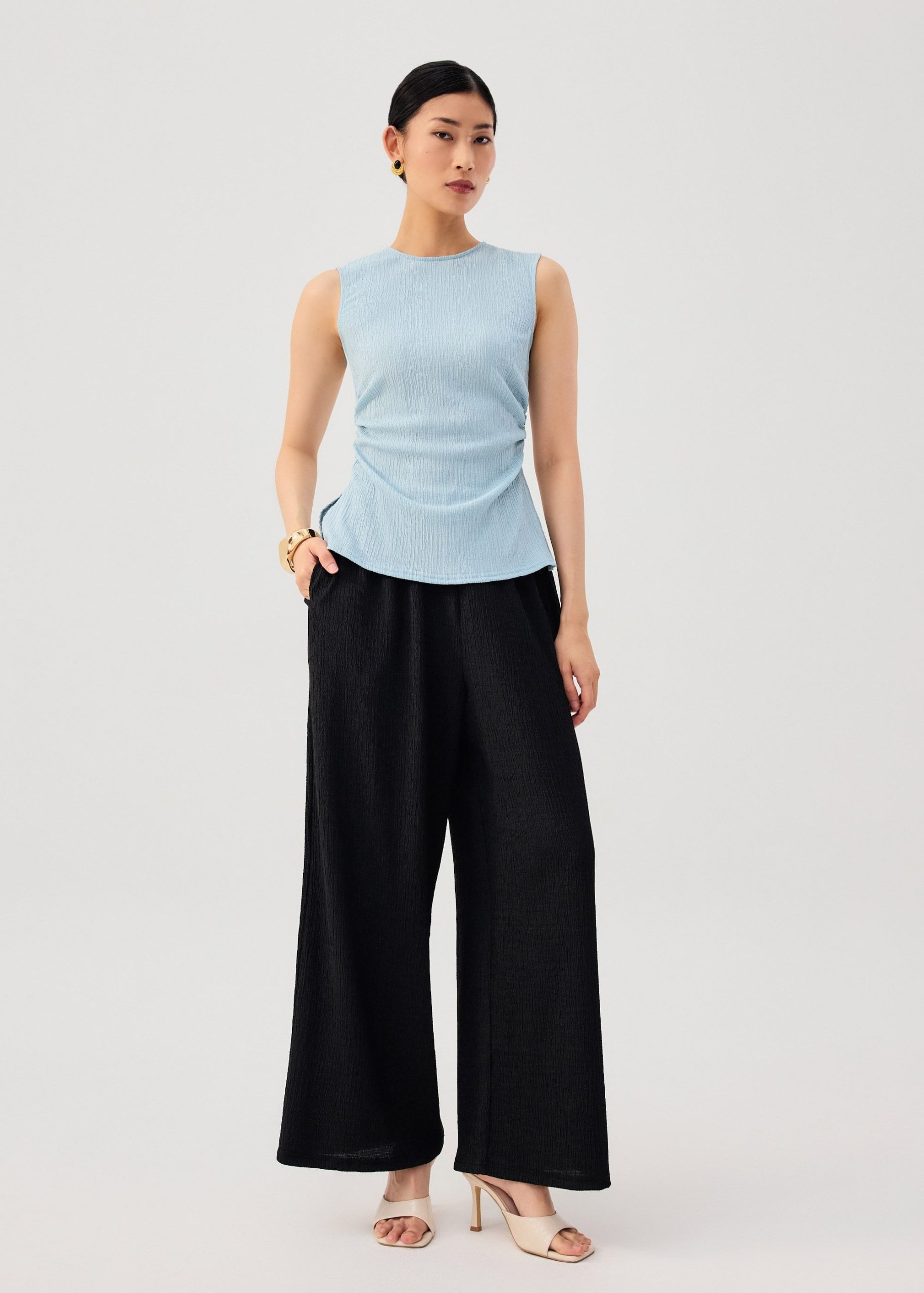 Crinkled Jersey Round Neck Fitted Tank Top - Image 4