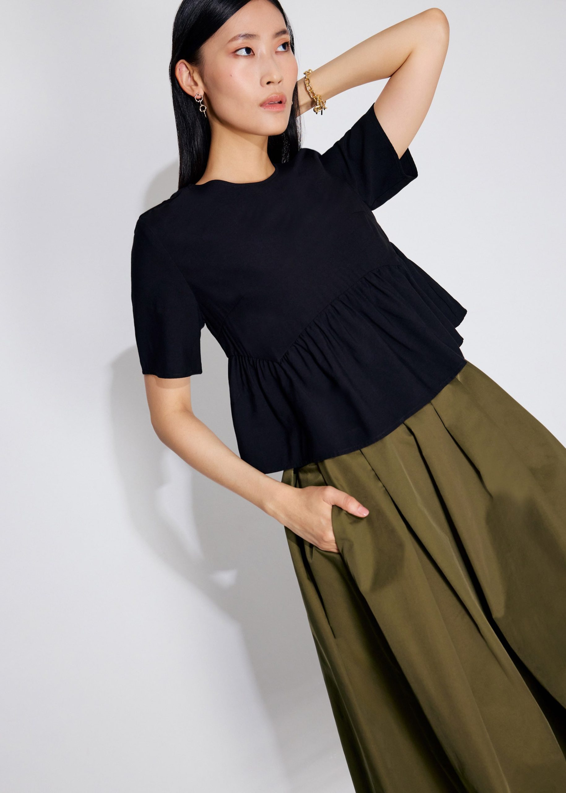 Round Neck Peplum Shell Top
