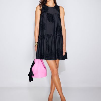 Embroidered Tiered Round Neck Swing Mini Dress