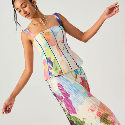 BraFree by LB Detachable Straps Panelled Peplum Top in Vivid Blooms