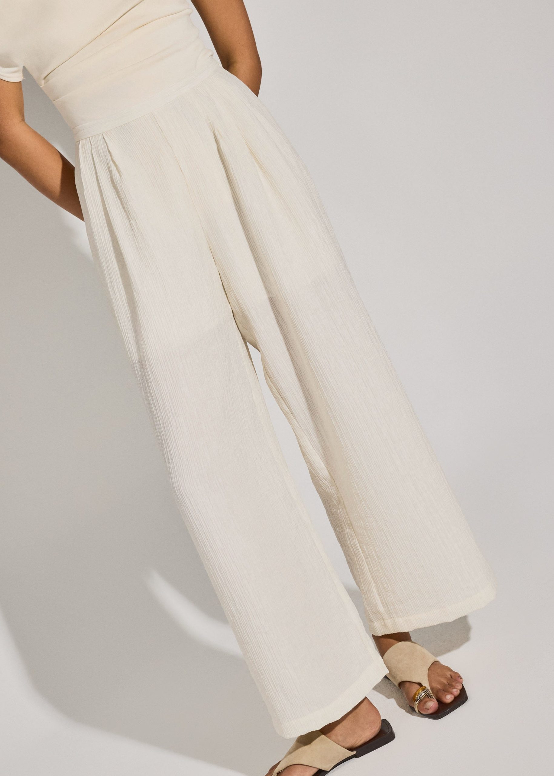 Elastic Textured Lyocell Mid Waist Straight Leg Pants - Image 8