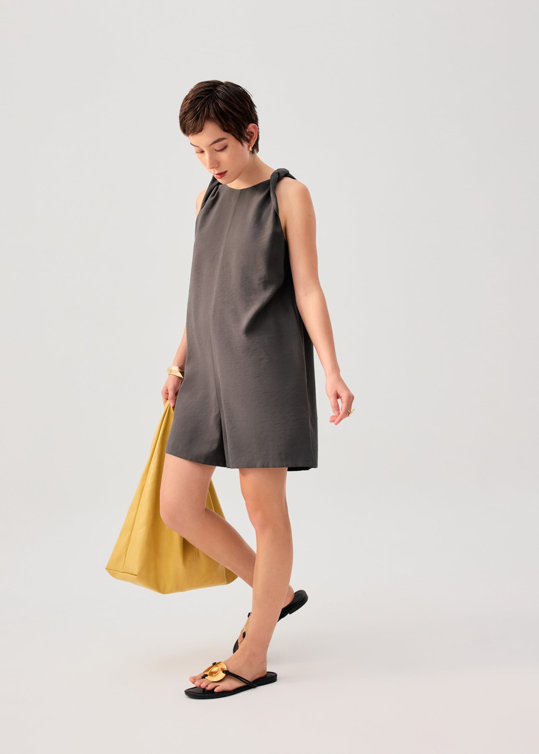 Relaxed Twisted Shoulder Boat Neck Romper - Image 8