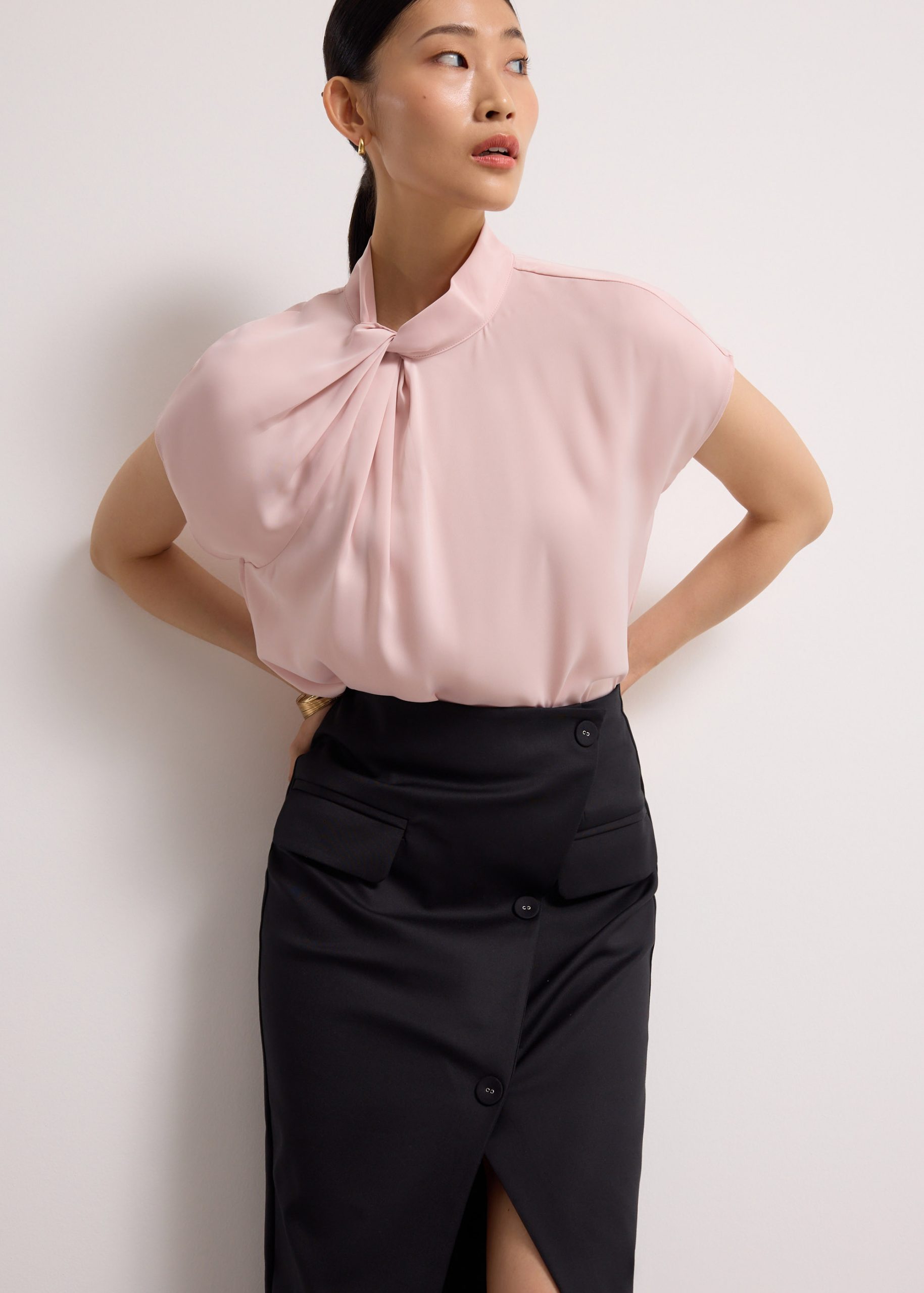Satin Drape Collared Blouse - Image 21