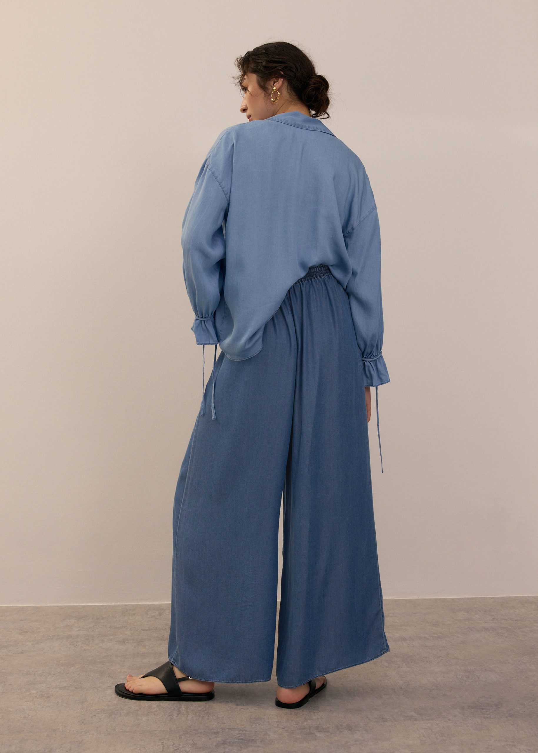 Elastic Chambray Wide Leg Pants - Image 9