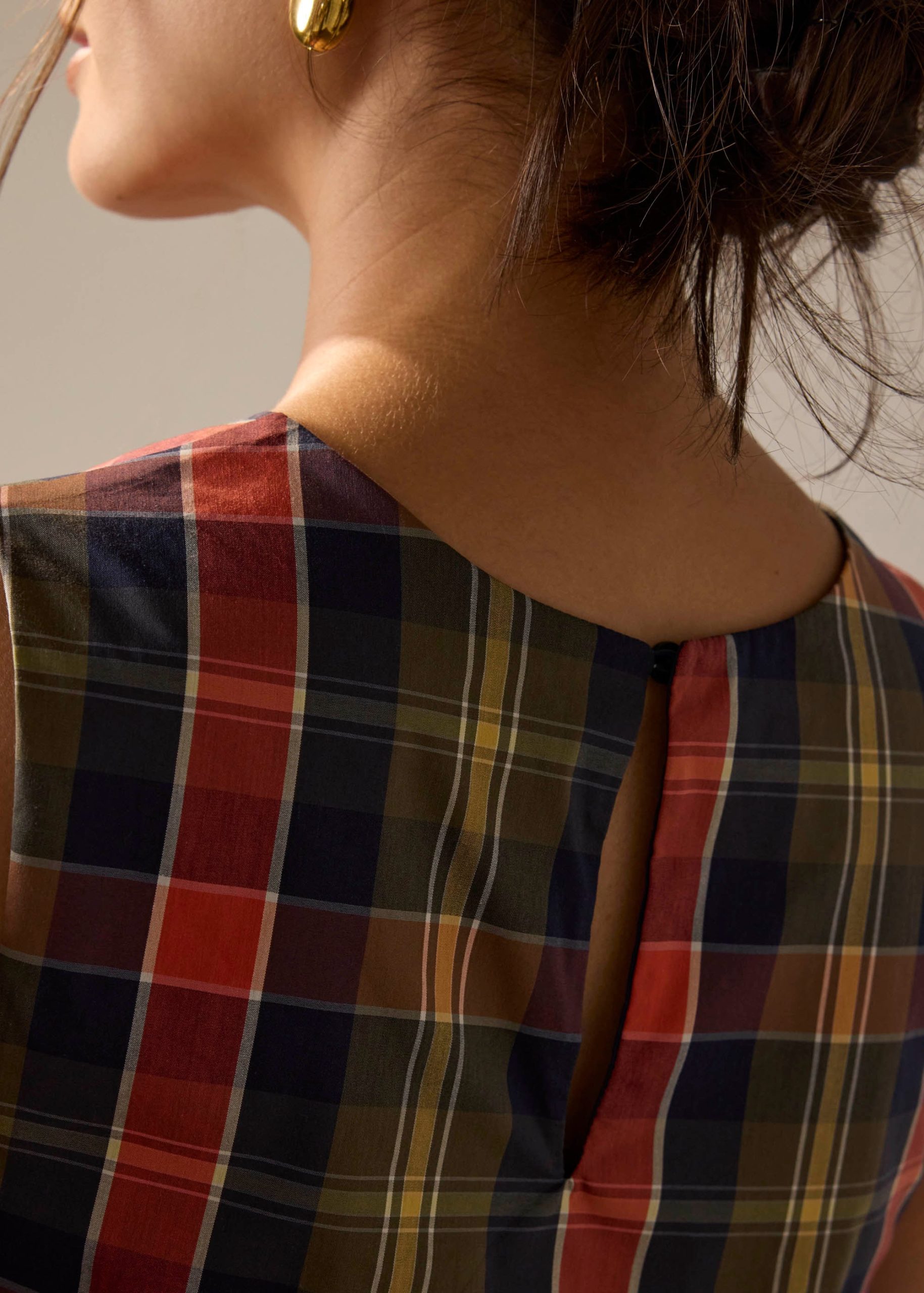 Multi-way Checkered Cotton Relaxed Top - Image 4