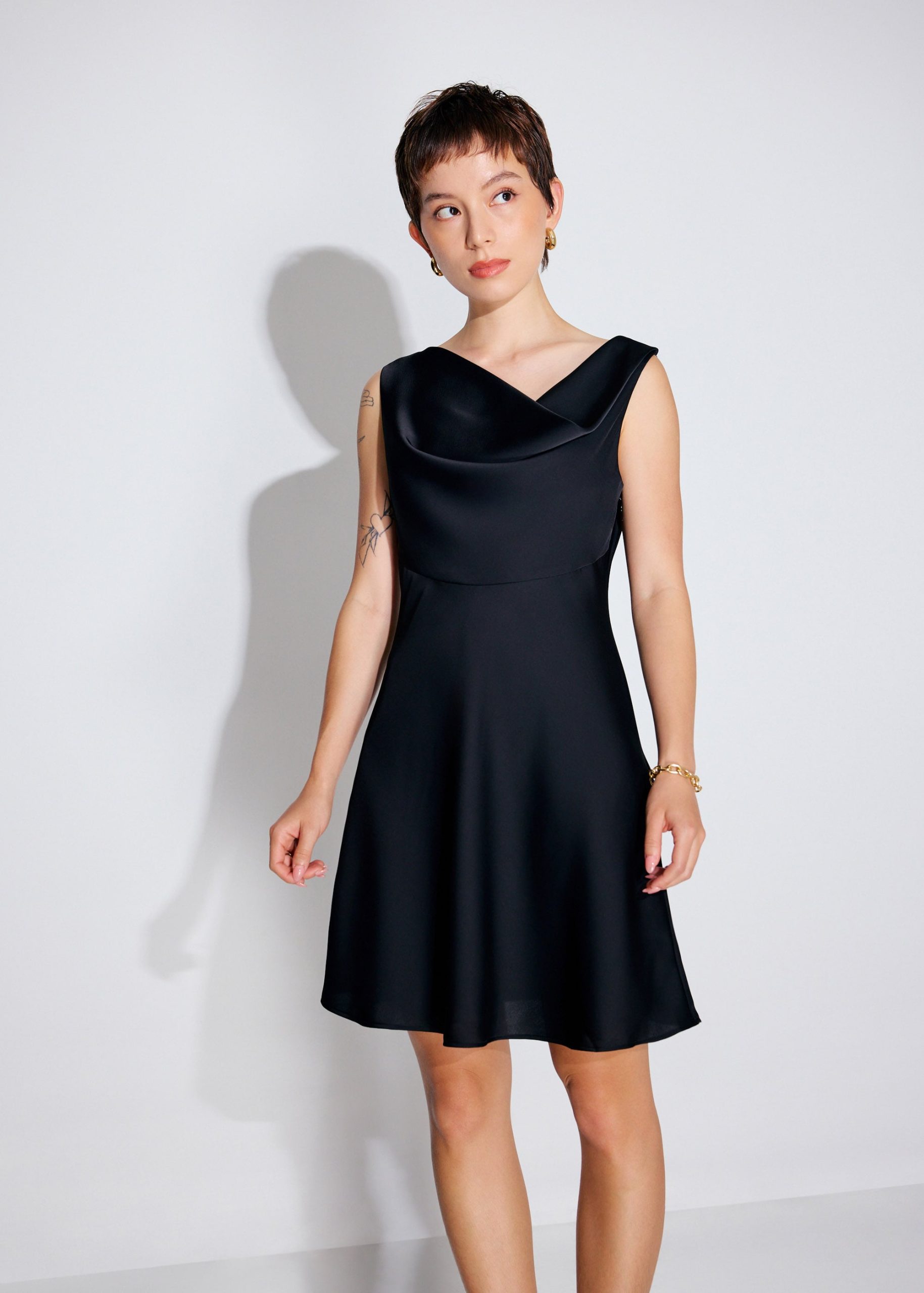 Erin Satin Cowl Neck A-line Mini Dress - Image 2