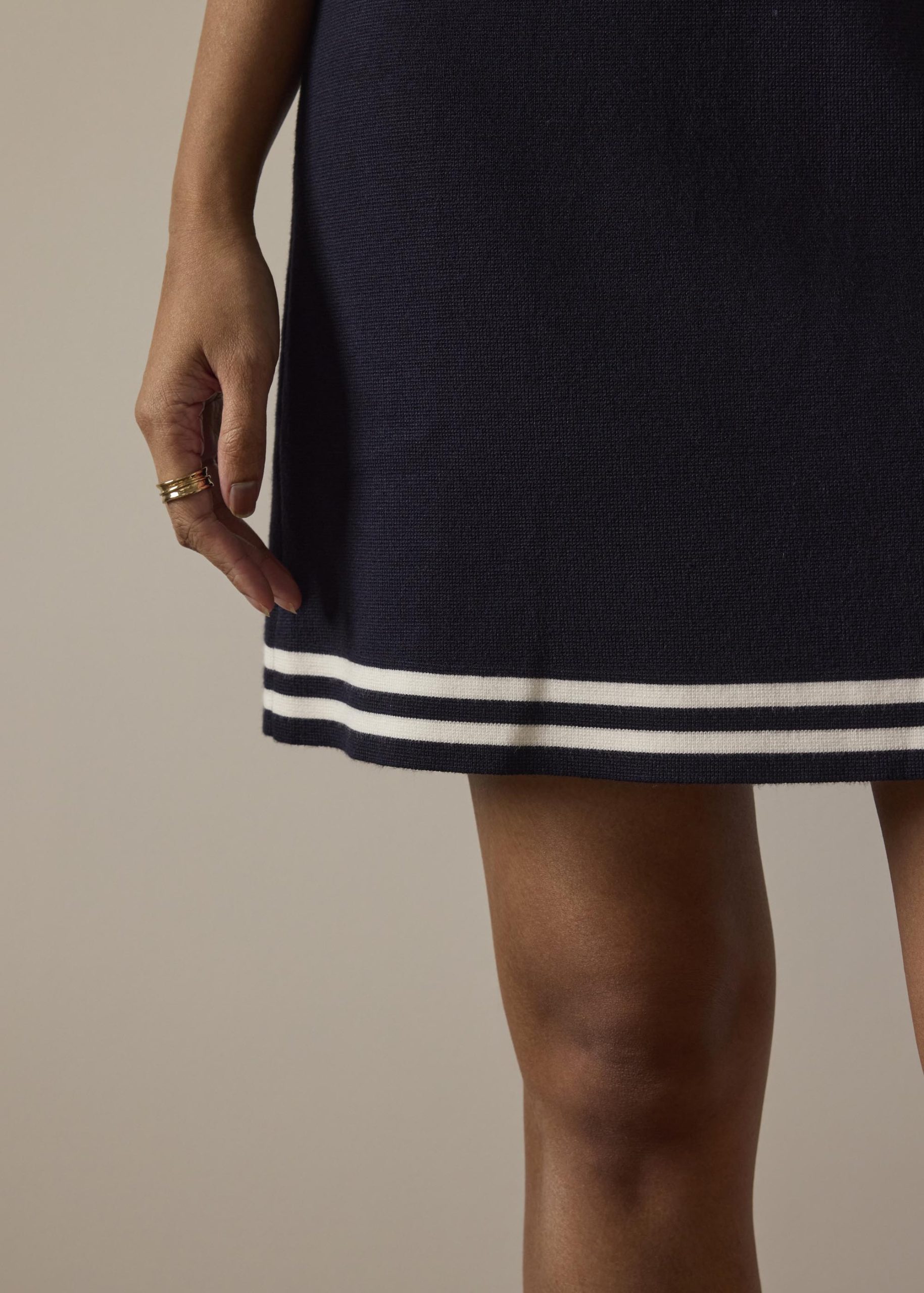 Contrast Piping Knit A-Line Mini Dress - Image 2