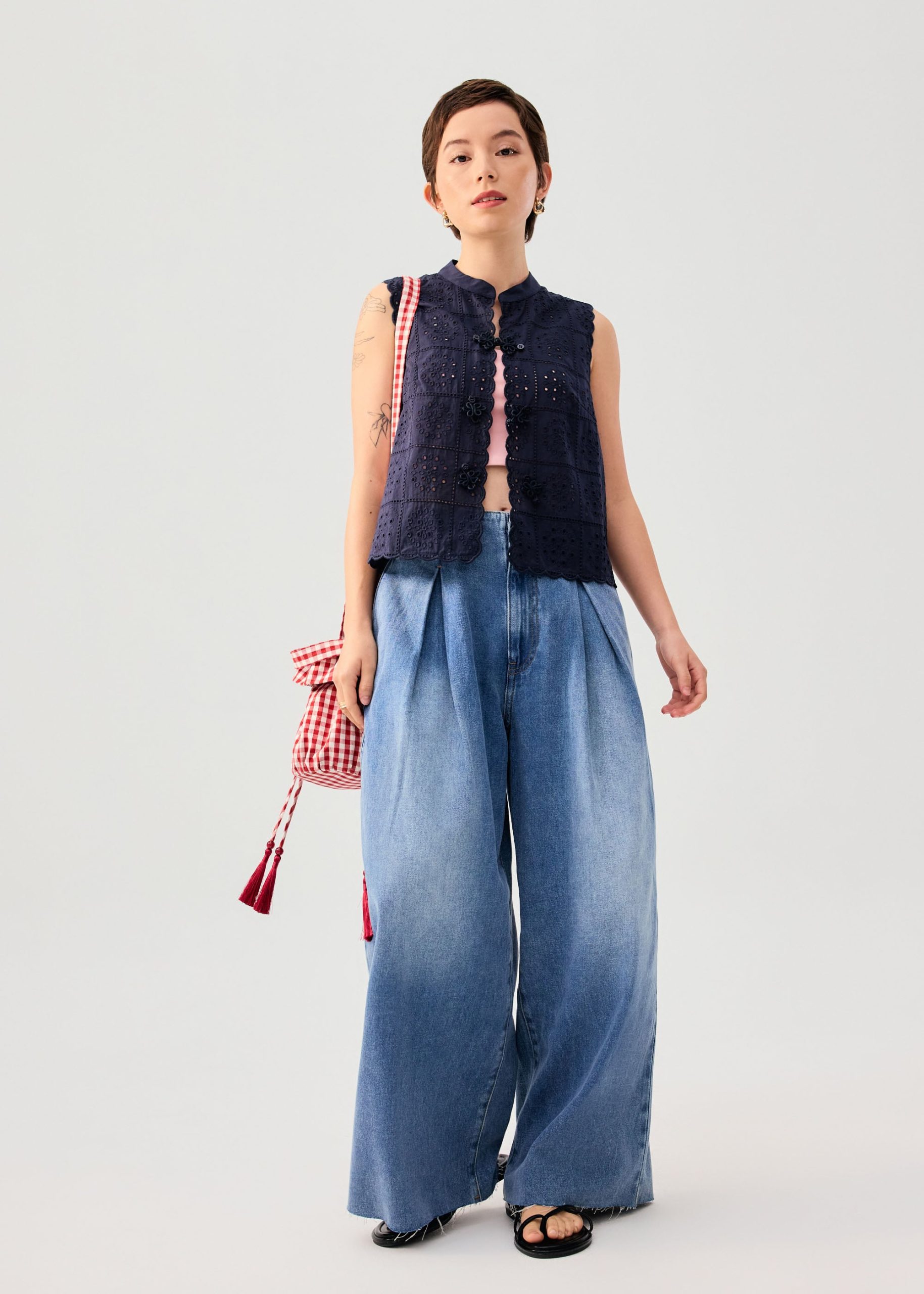 Cotton Broderie Mandarin Collar Top - Image 9
