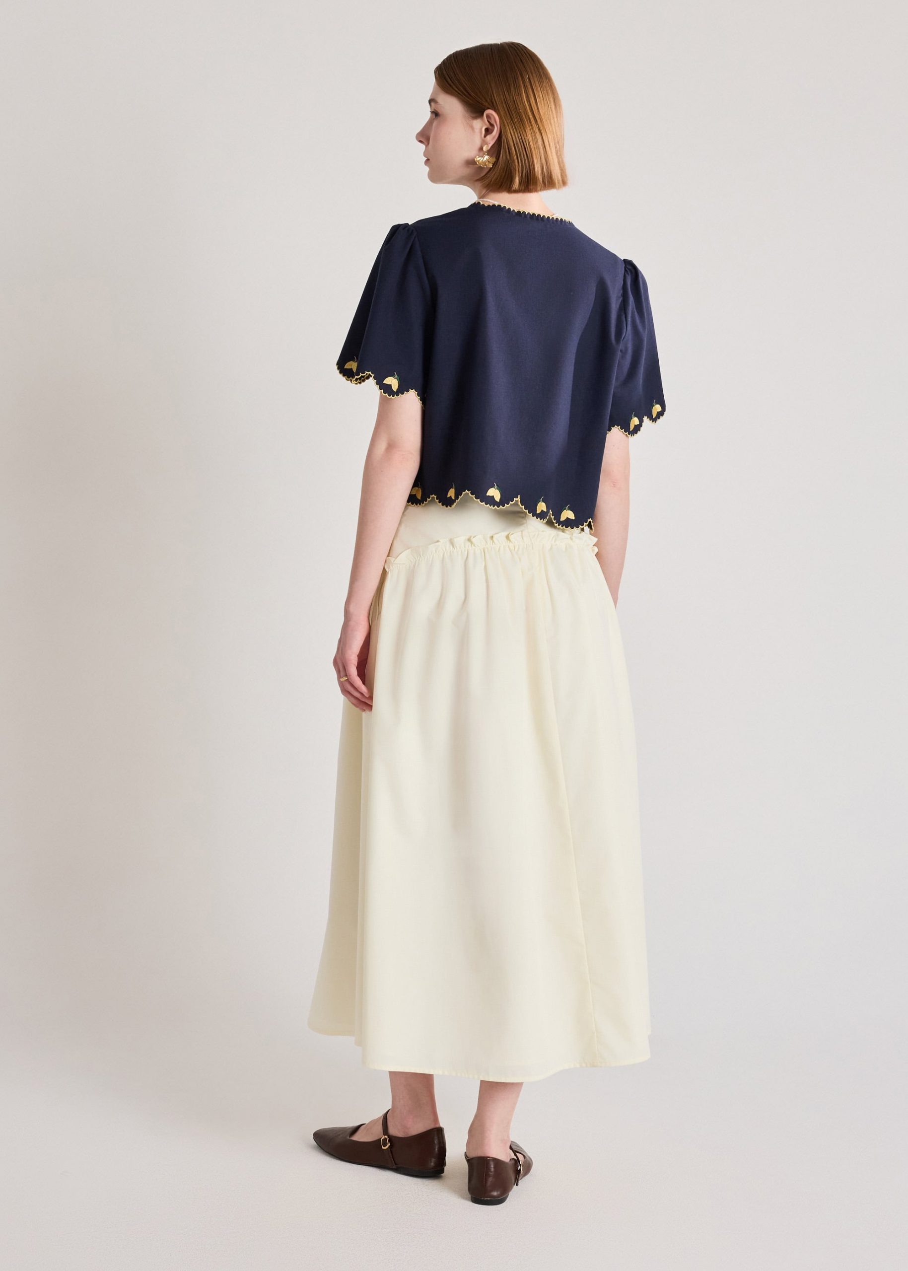 Embroidered Ribbon Tie Blouse - Image 3