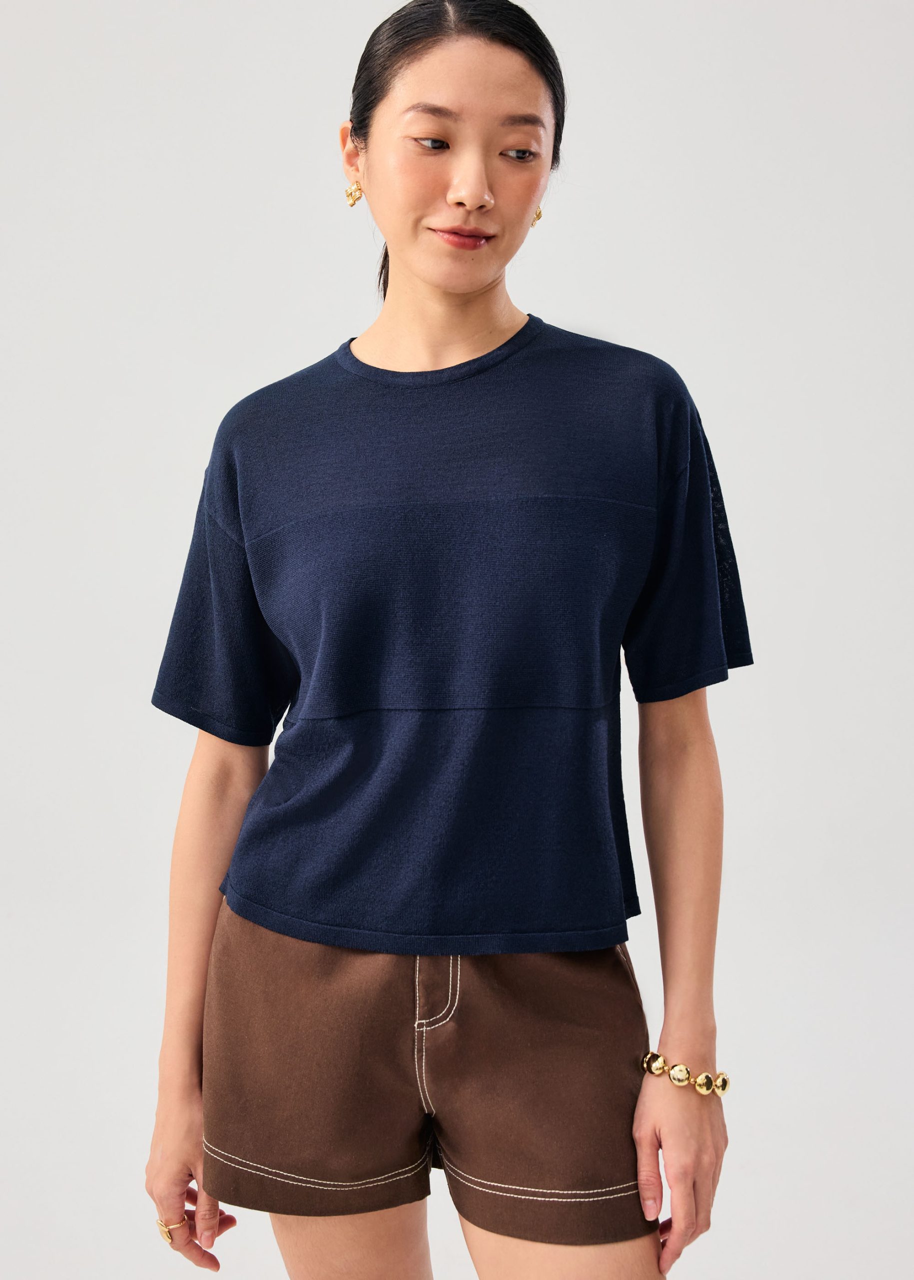 Oversized Sheer Knit Front Panel Boxy Tee - Image 10