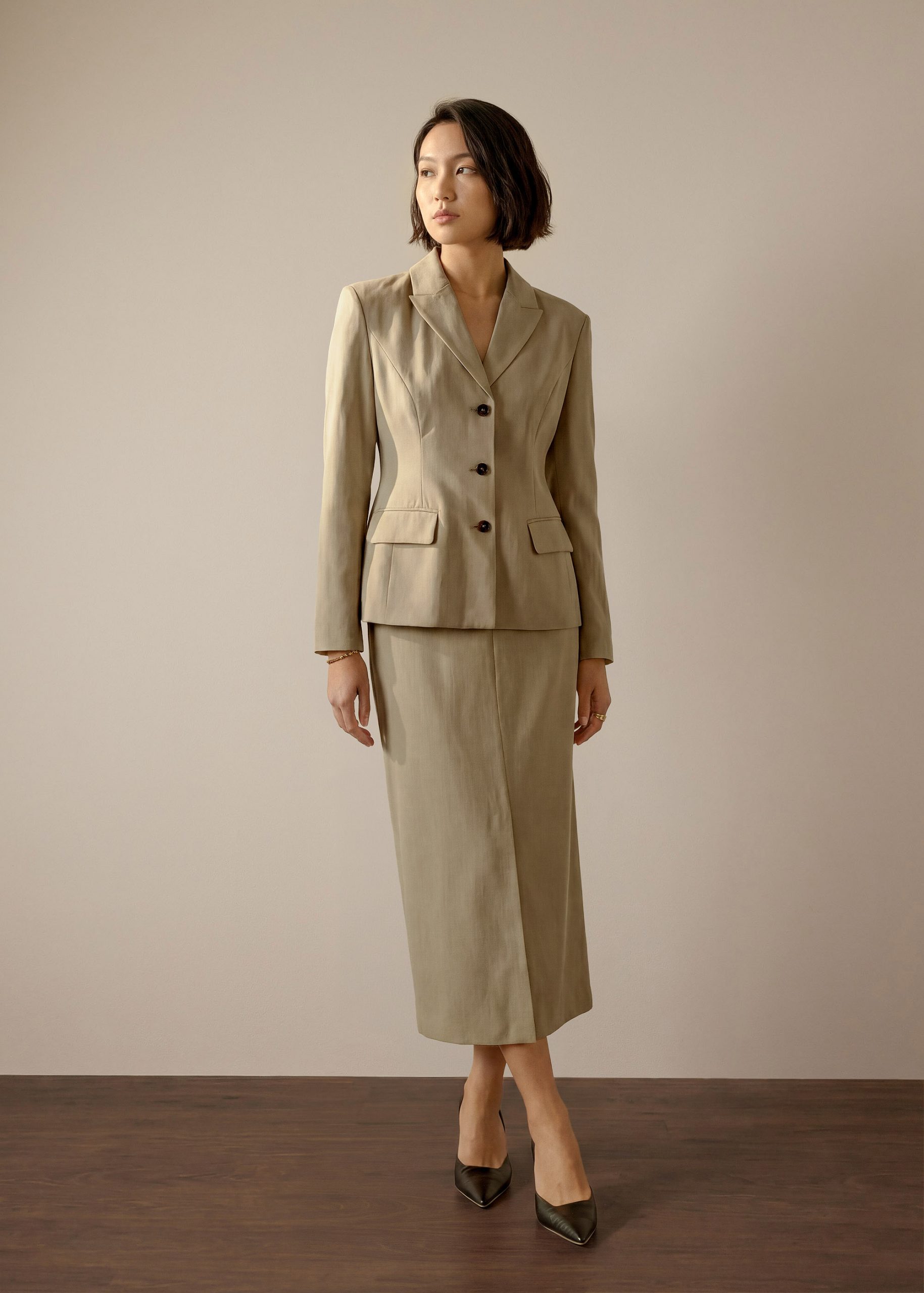 Ikumi Adjustable Waist Melange Column Midaxi Skirt - Image 10