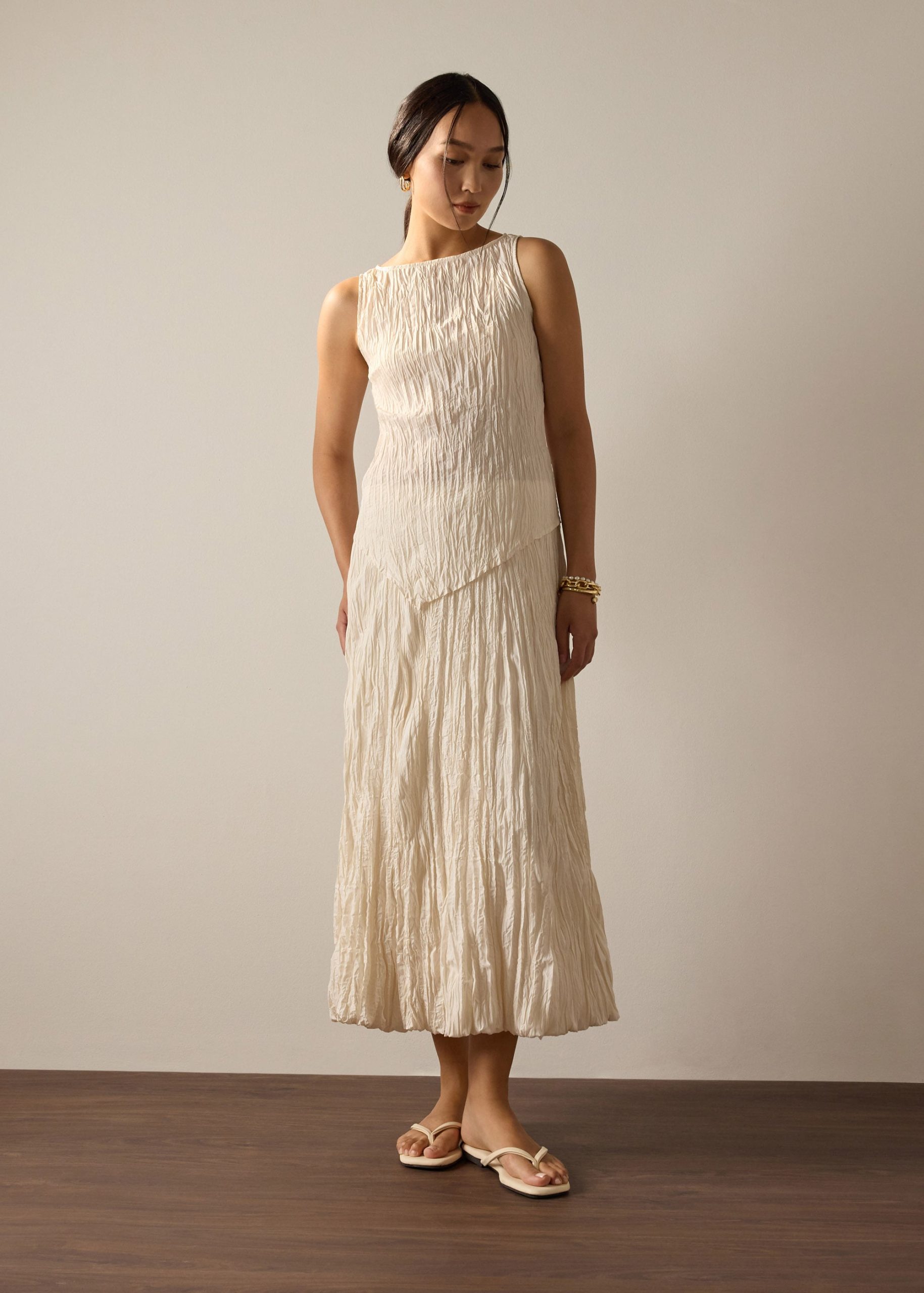 Joanne Crinkled Pleats Asymmetric Hem Top - Image 2