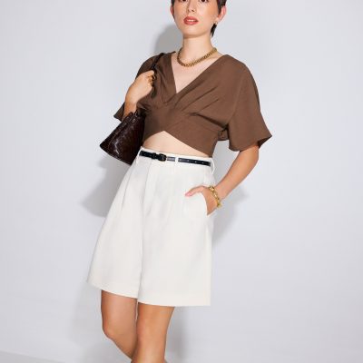 V-neck Kimono Sleeve Crop Top