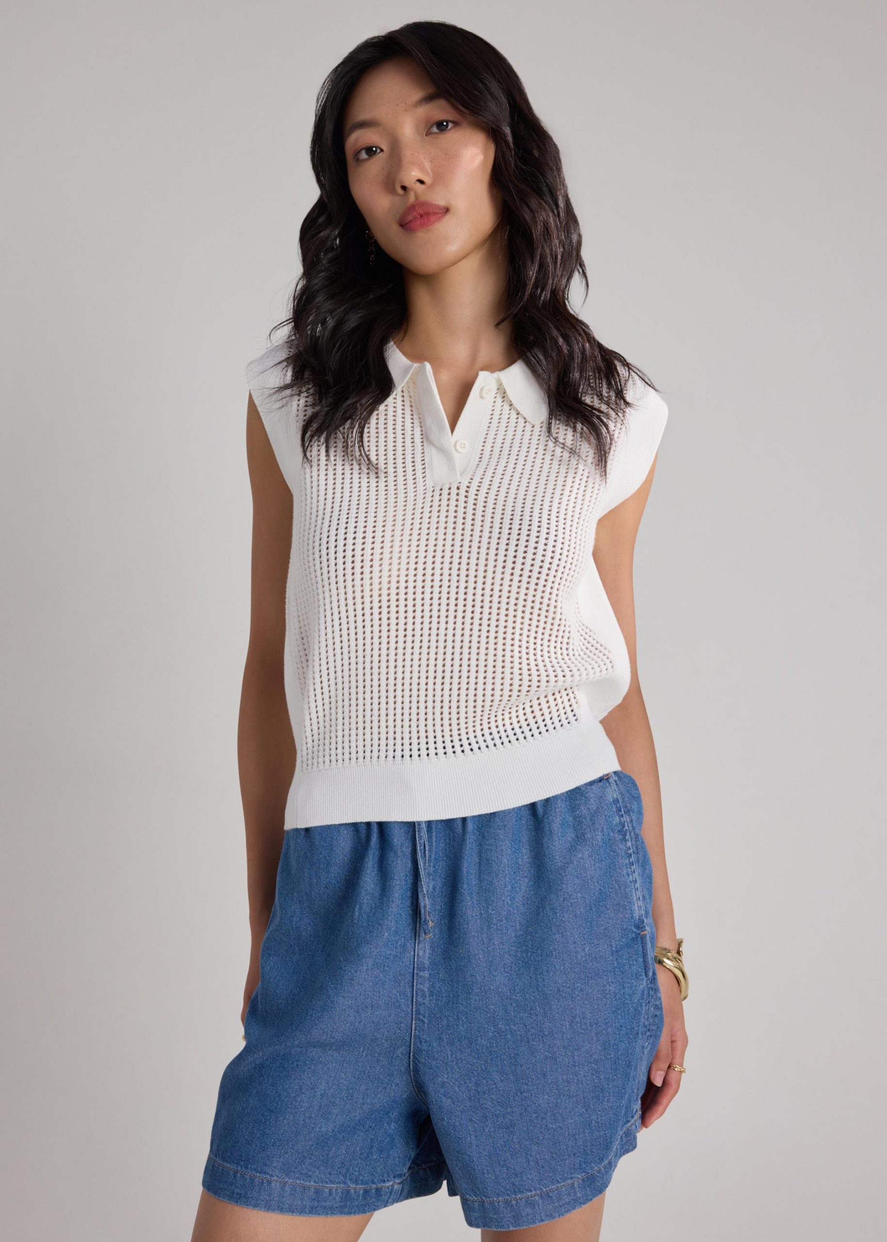 Open Knit Polo Top - Image 3