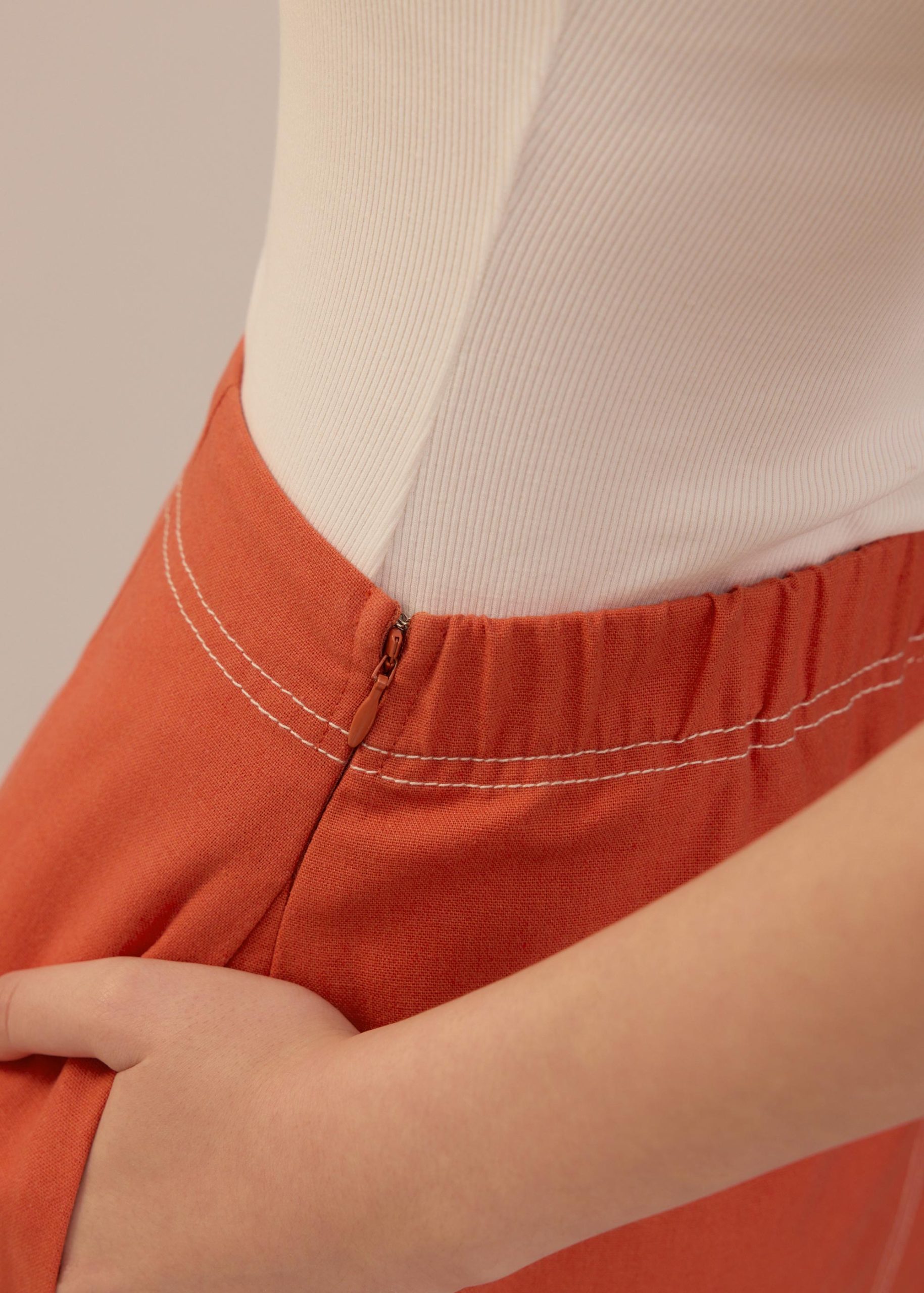 Elastic Contrast Stitch High Waist A-line Maxi Skirt - Image 32