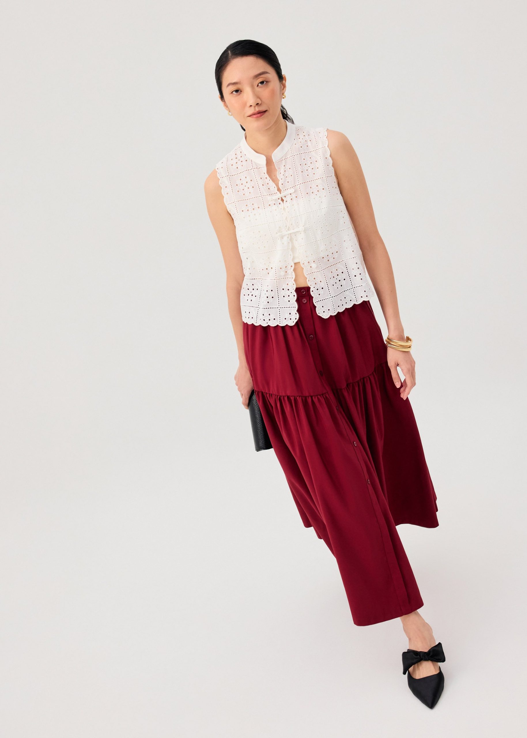 Cotton Broderie Mandarin Collar Top - Image 8