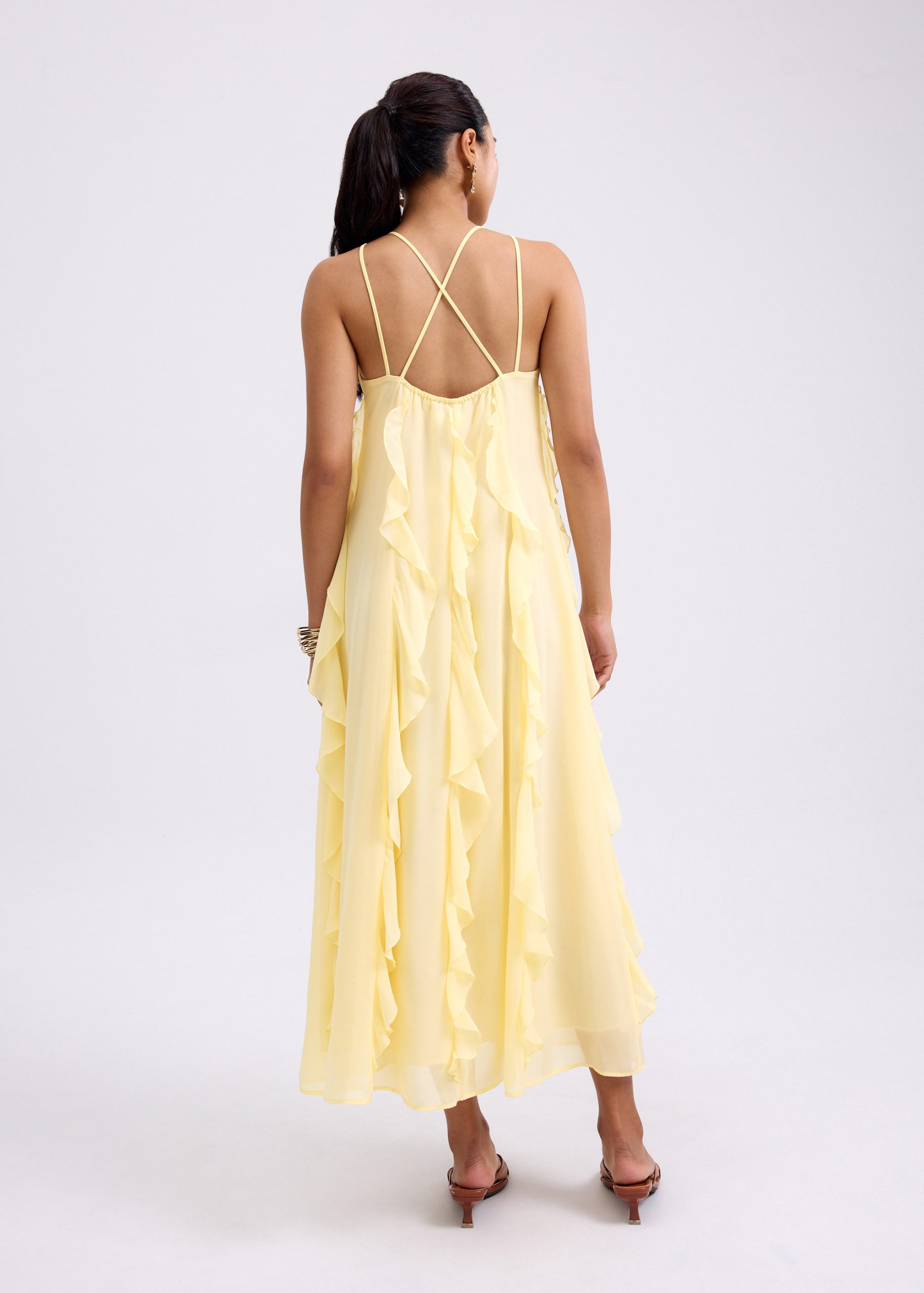 Georgette Halter Trapeze Frill Maxi Dress - Image 5