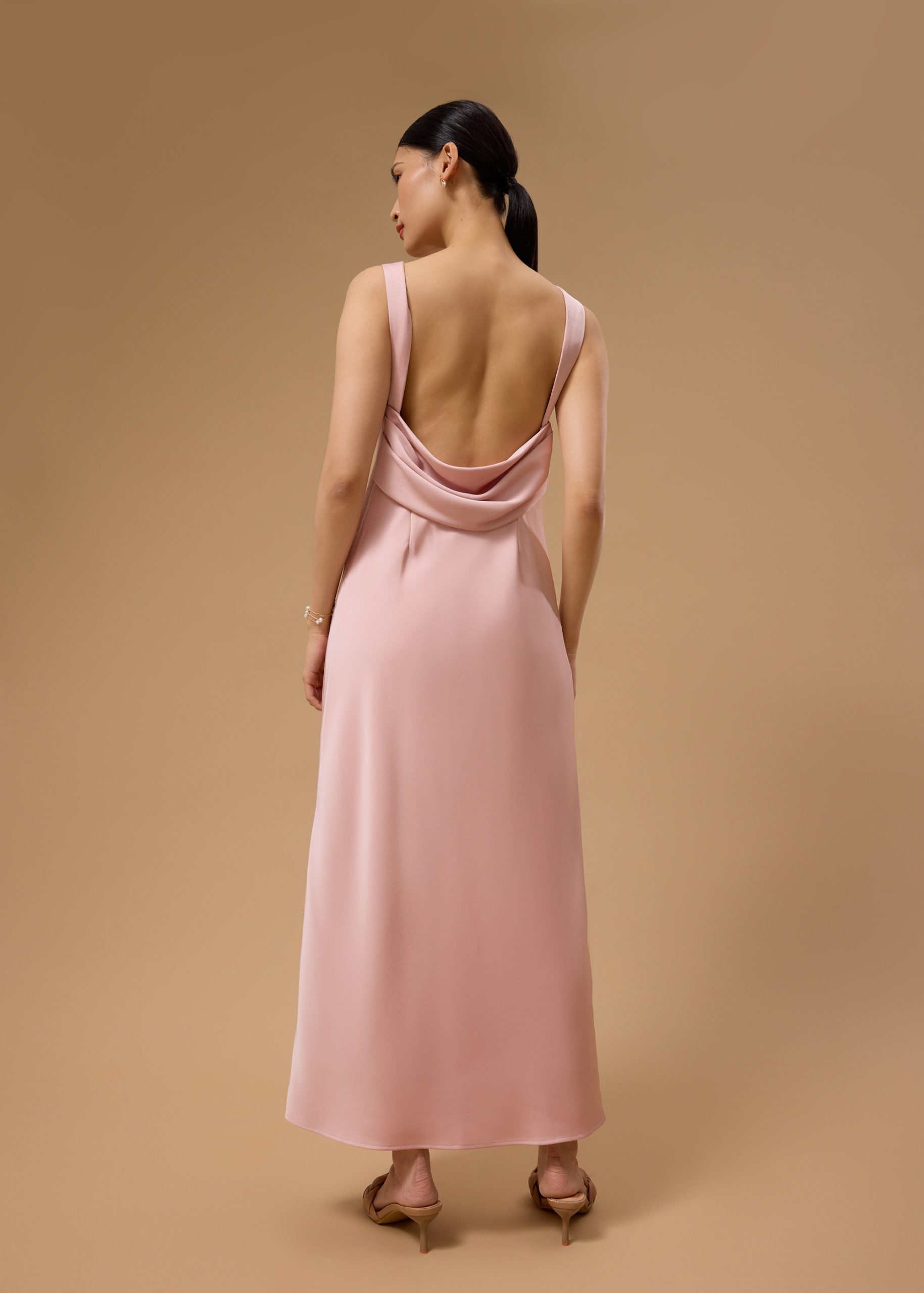 BraFree by LB Satin Cowl Neck Bias Cut Maxi Dress - Image 6